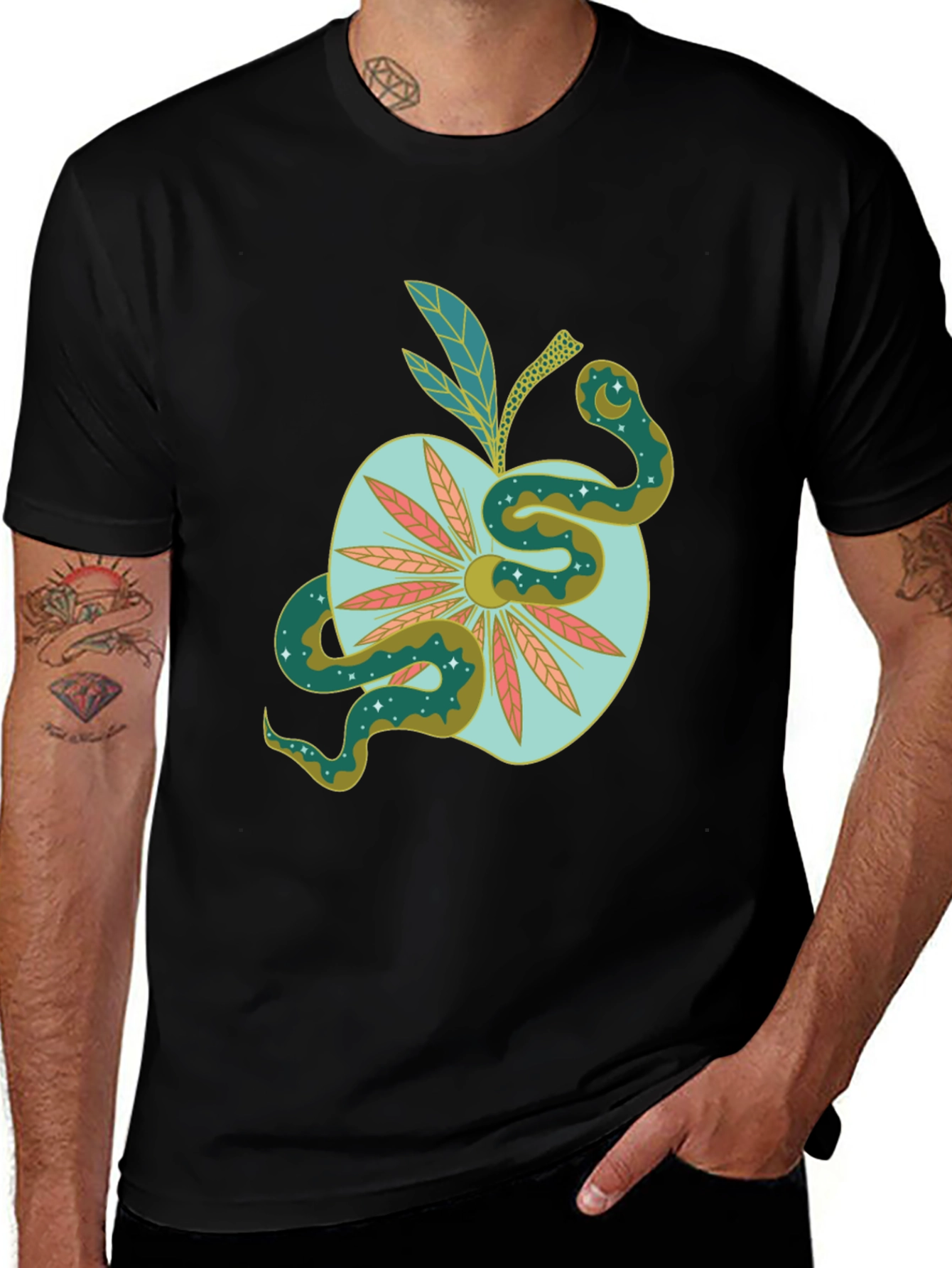 Variant 9 of Serpent Apple Graphic Tee - Unique Design, Stylish Black T-Shirt