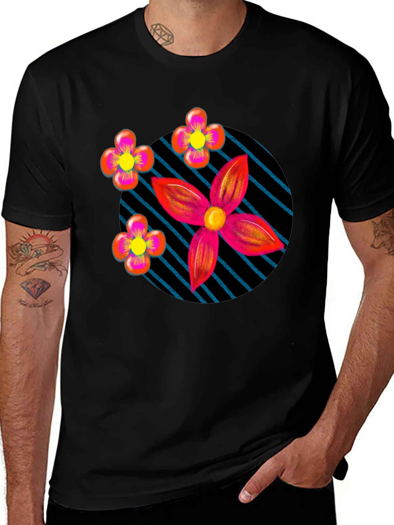 Variant 2 of Floral Graphic Print Black T-Shirt