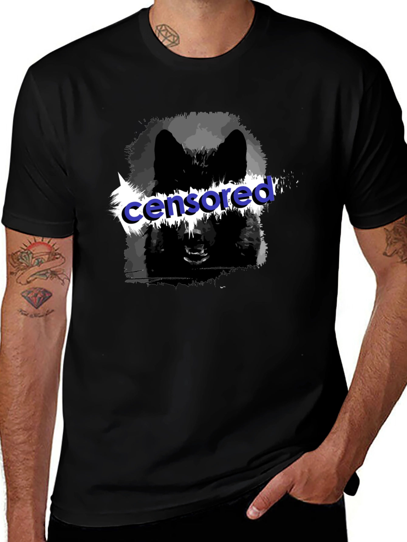 Variant 6 of Censored Wolf Graphic Black T-Shirt