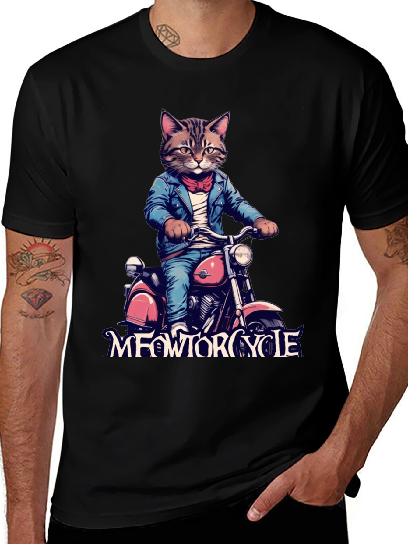 Black Meowtorcycle Cat T-Shirt main image