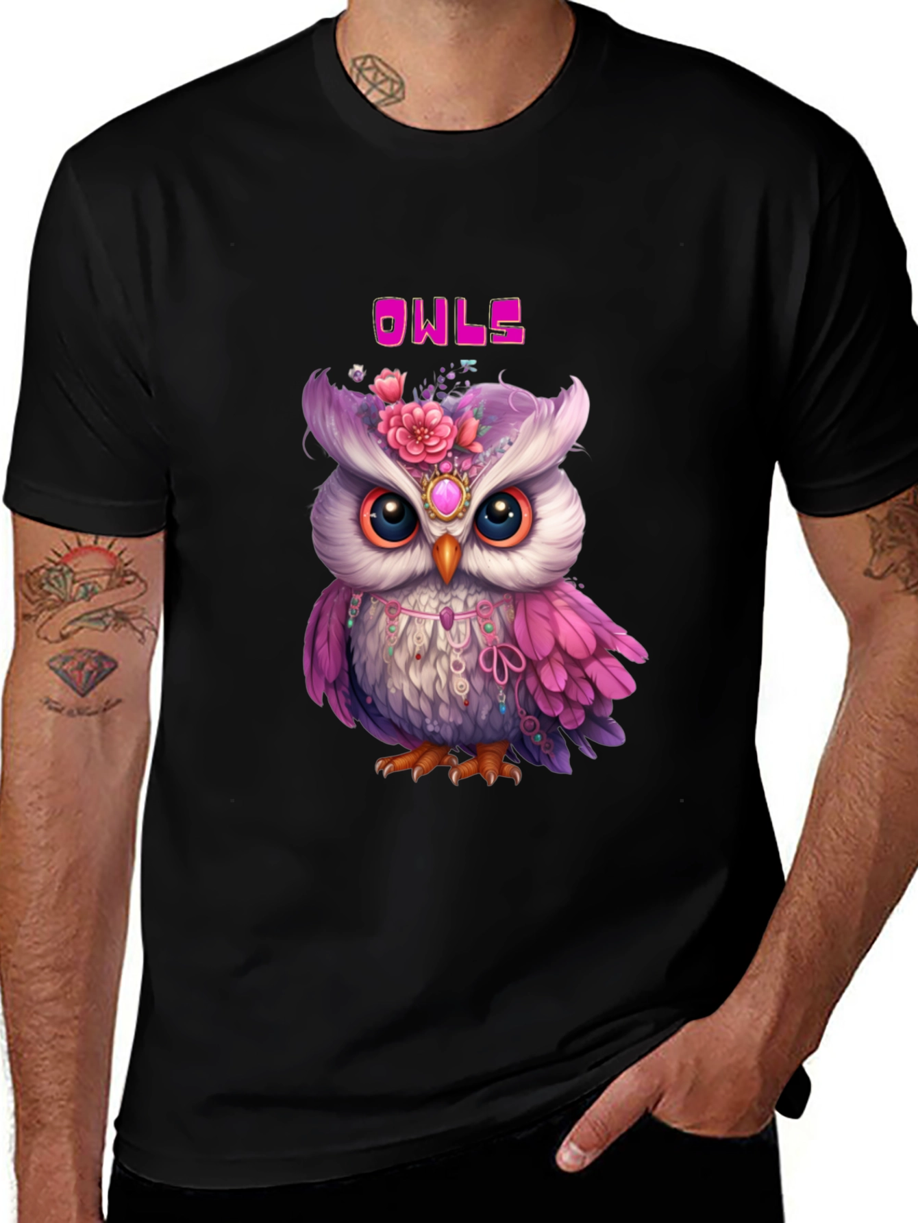 Variant 14 of Cute Owls Graphic Black T-Shirt