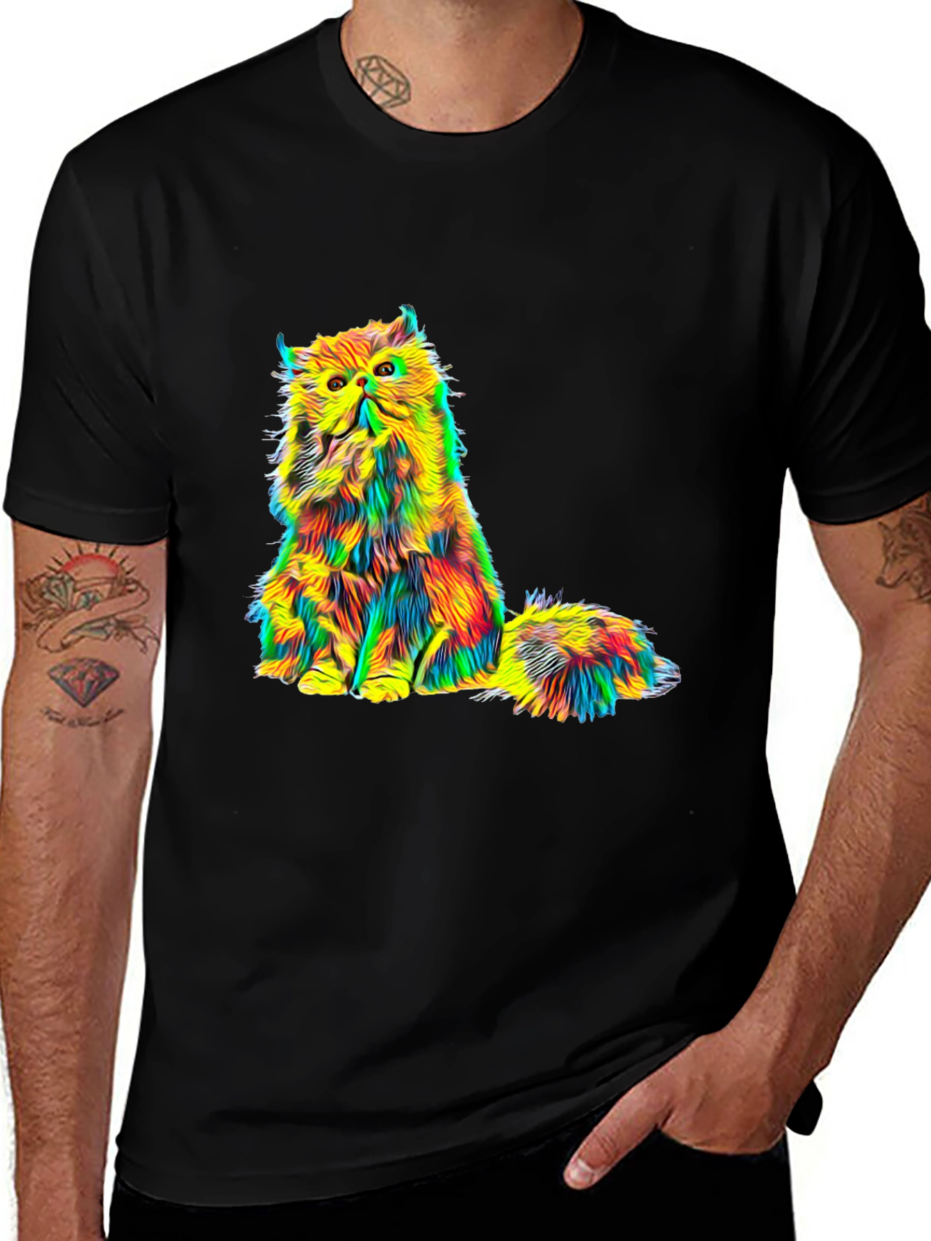 Variant 17 of Psychedelic Cat Graphic Tee - Black Unisex T-Shirt