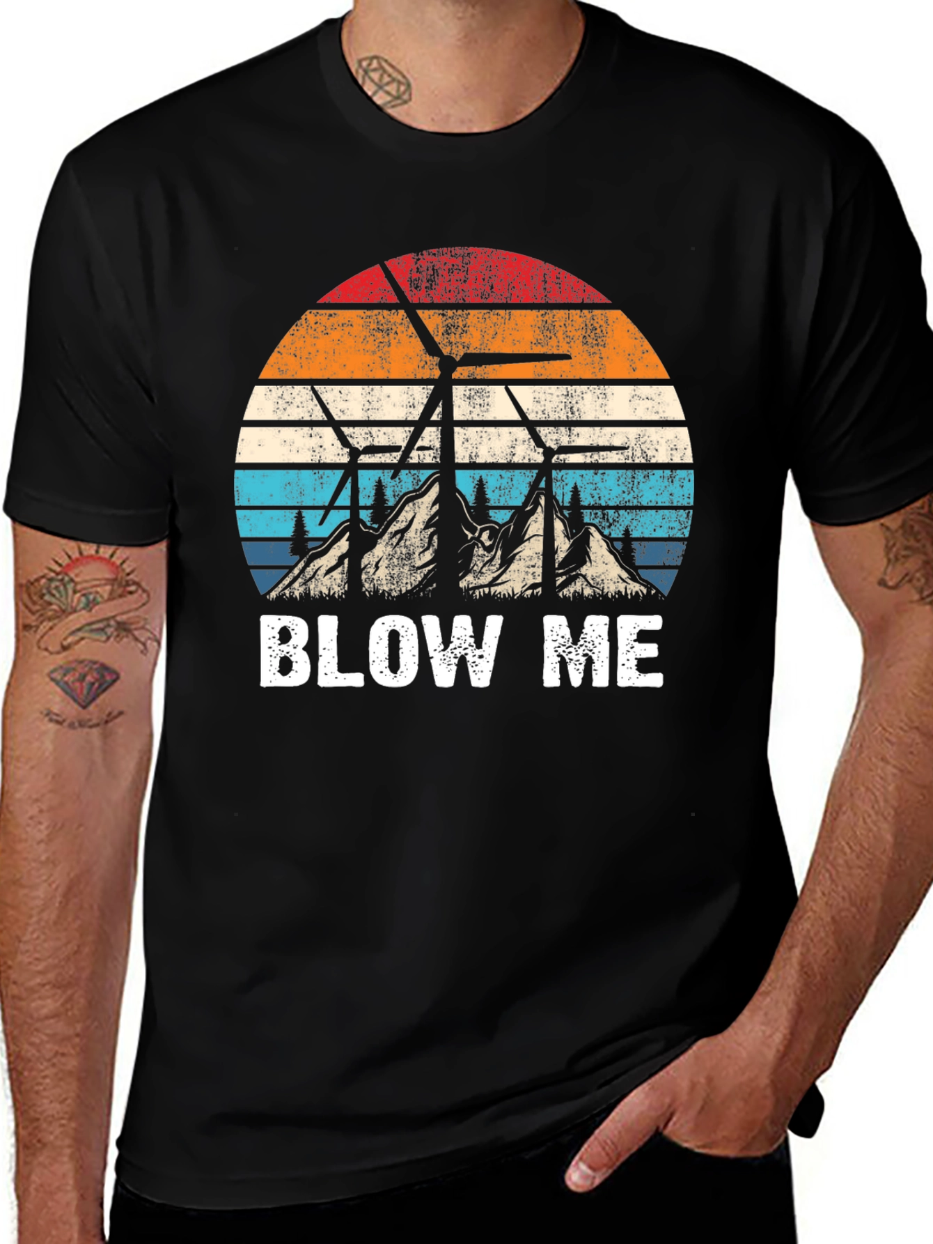 Variant 19 of Blow Me Graphic T-Shirt - Mountain & Windmill Design
