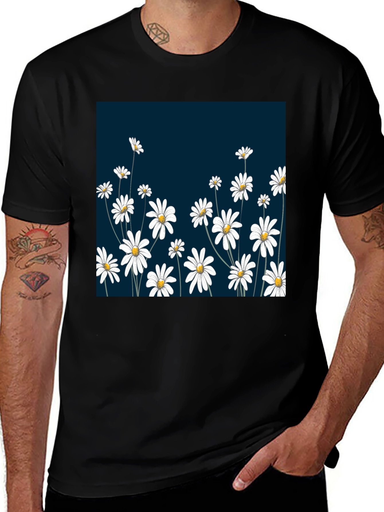 Variant 29 of Floral Graphic Print Black T-Shirt