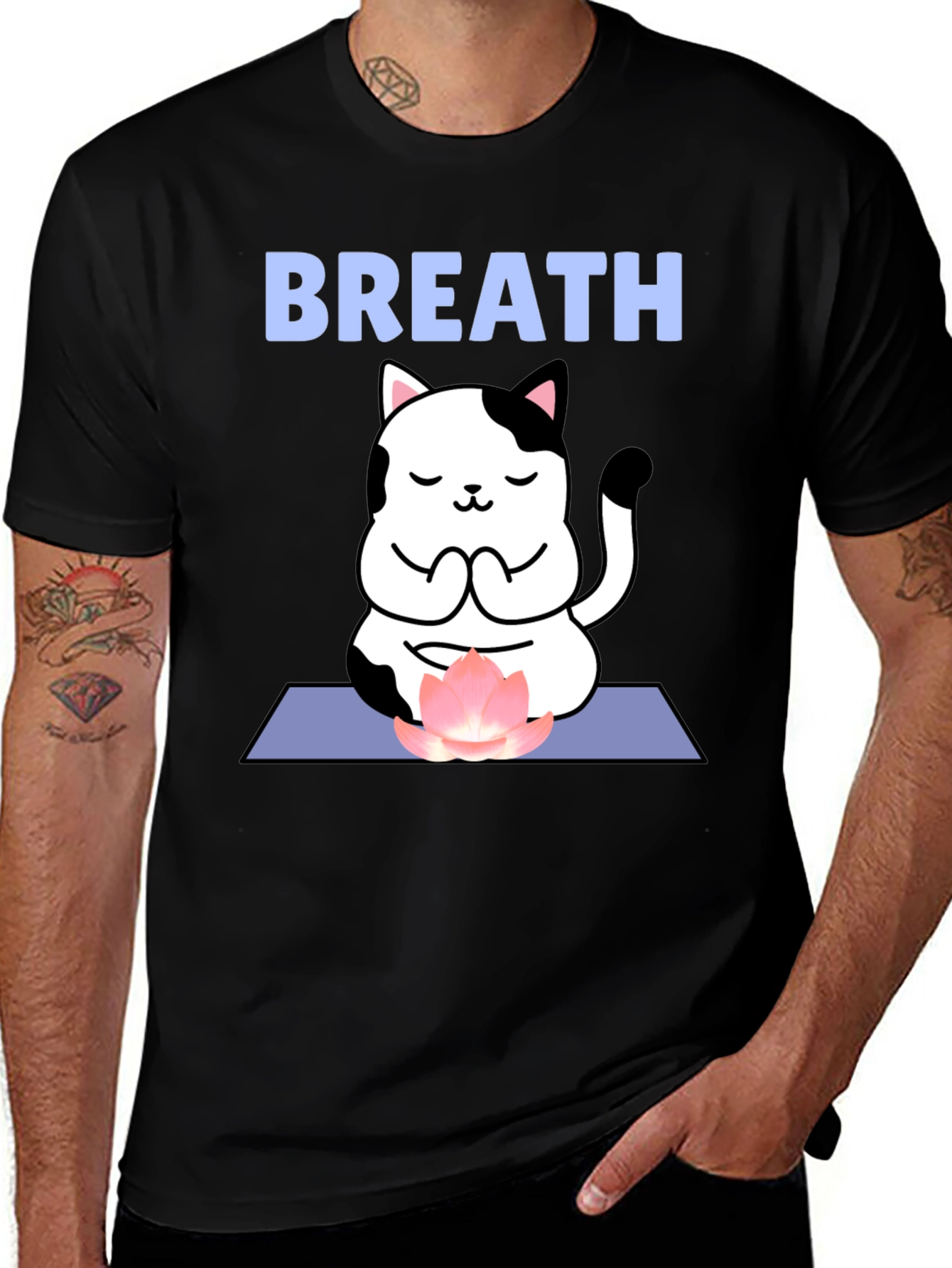 Variant 15 of Zen Cat Breathe T-Shirt - Meditating Kitty Tee