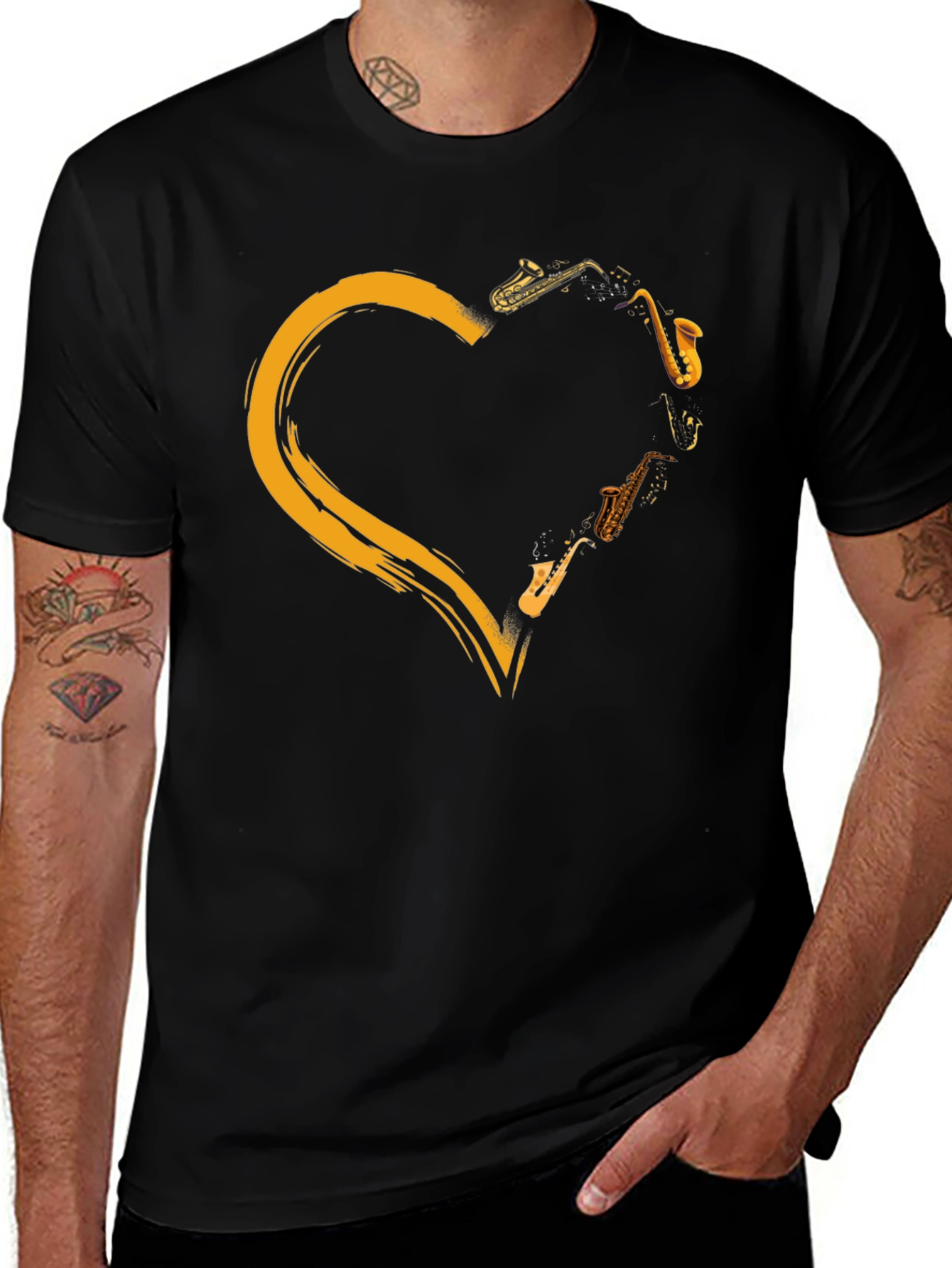 Variant 26 of Heart Saxophone Graphic T-Shirt - Music Lover Tee