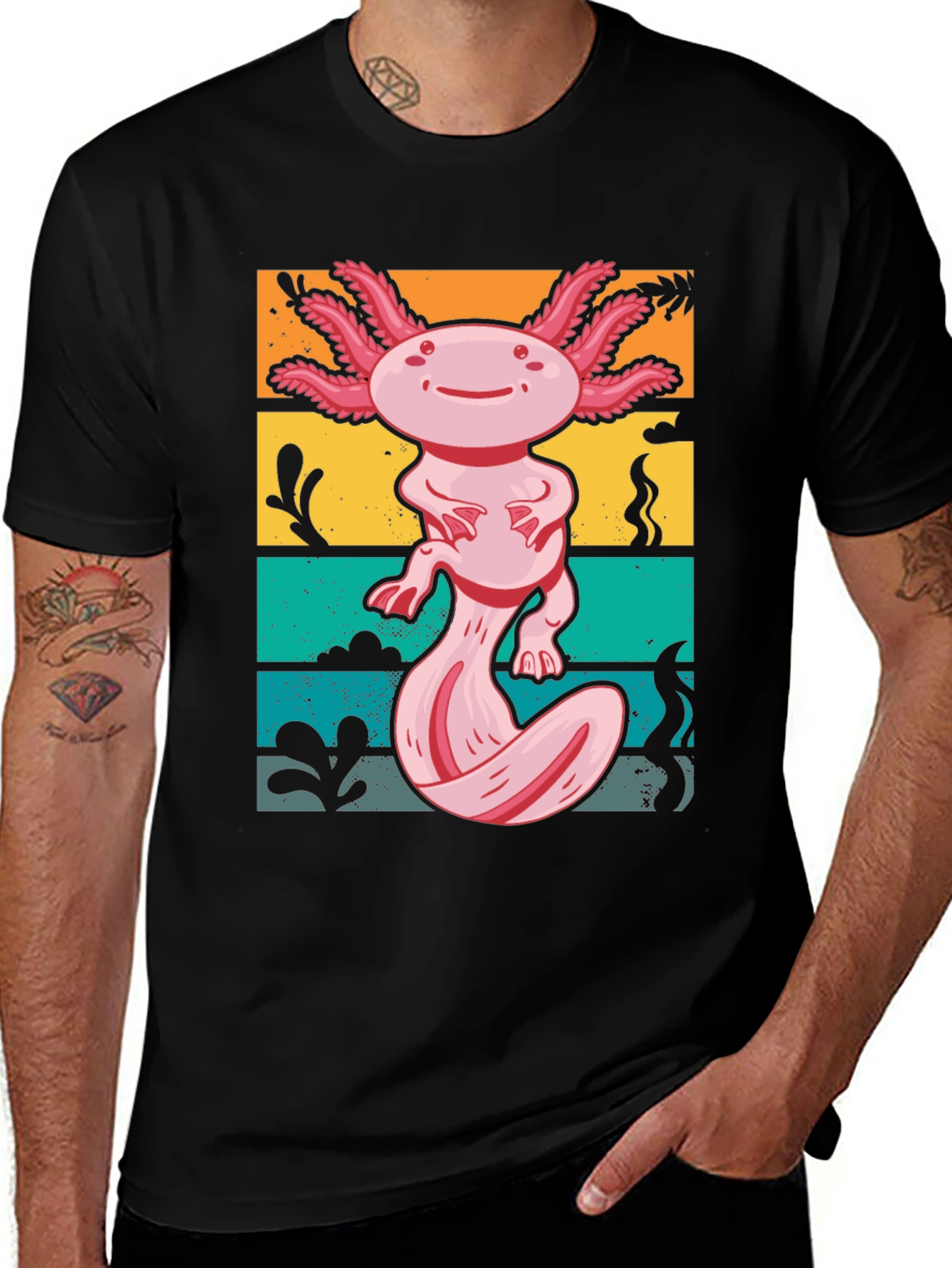 Black Axolotl Retro Graphic Tee - Men's Black T-Shirt main image