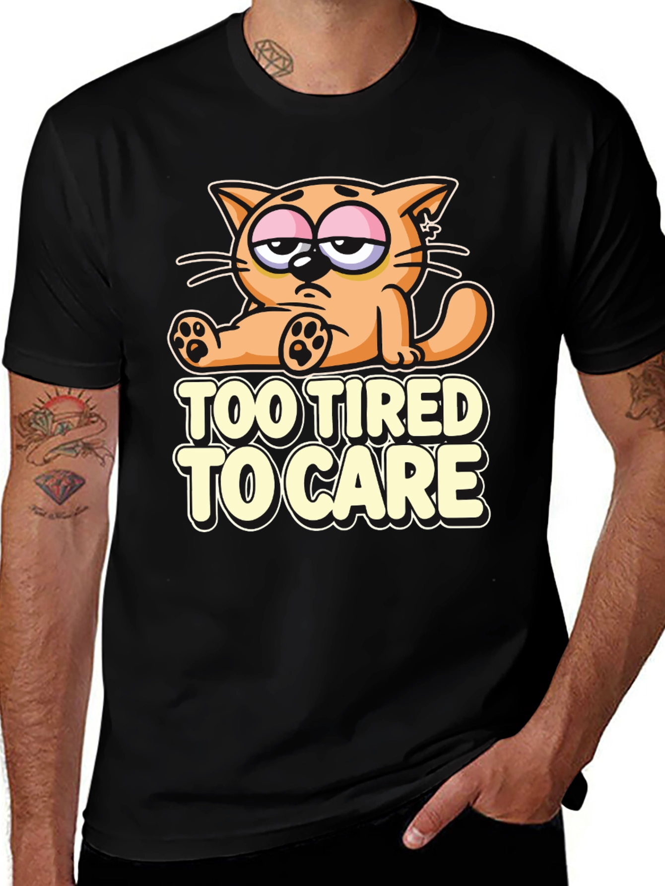 Variant 19 of Too Tired to Care Cat T-Shirt