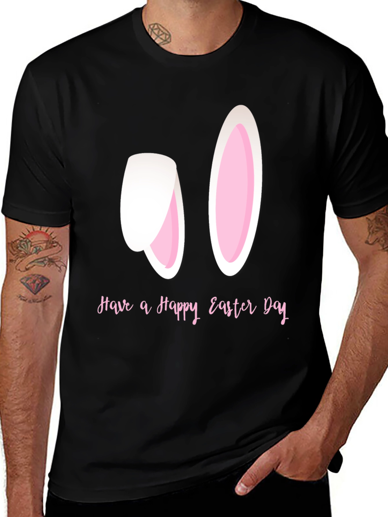 Happy Easter Bunny Ears T-Shirt - Black