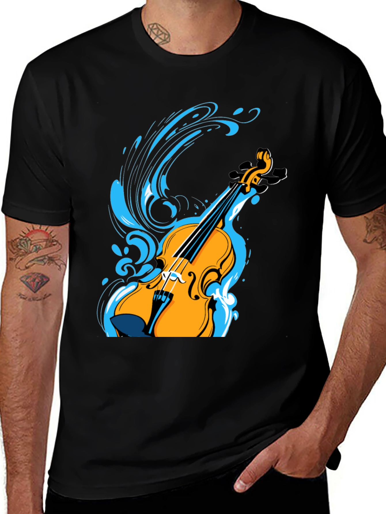 Black Violin Splash Graphic Tee - Black Cotton Blend Shirt main image