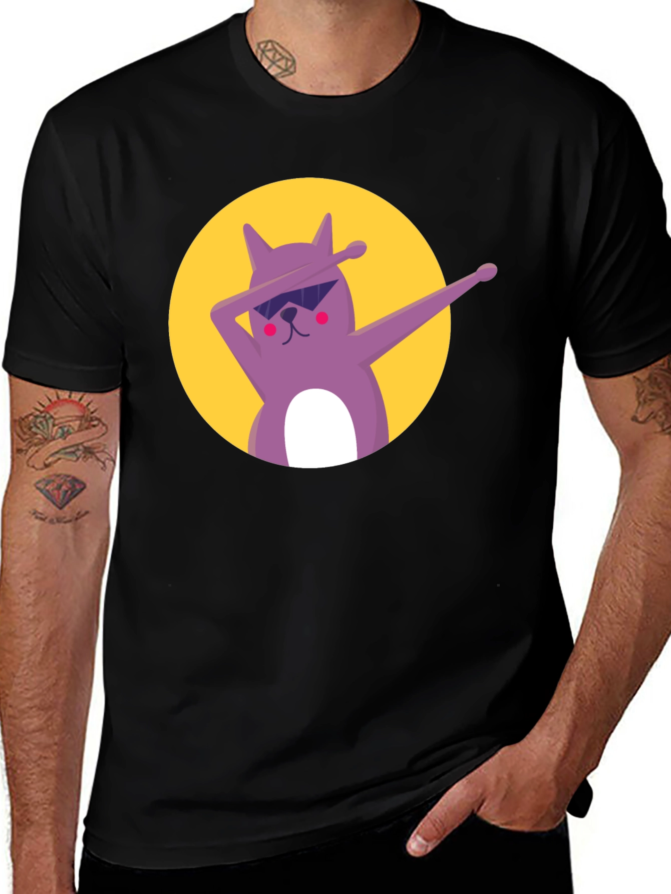 Variant 14 of Dabbing Cat Graphic Tee - Cool Black T-Shirt