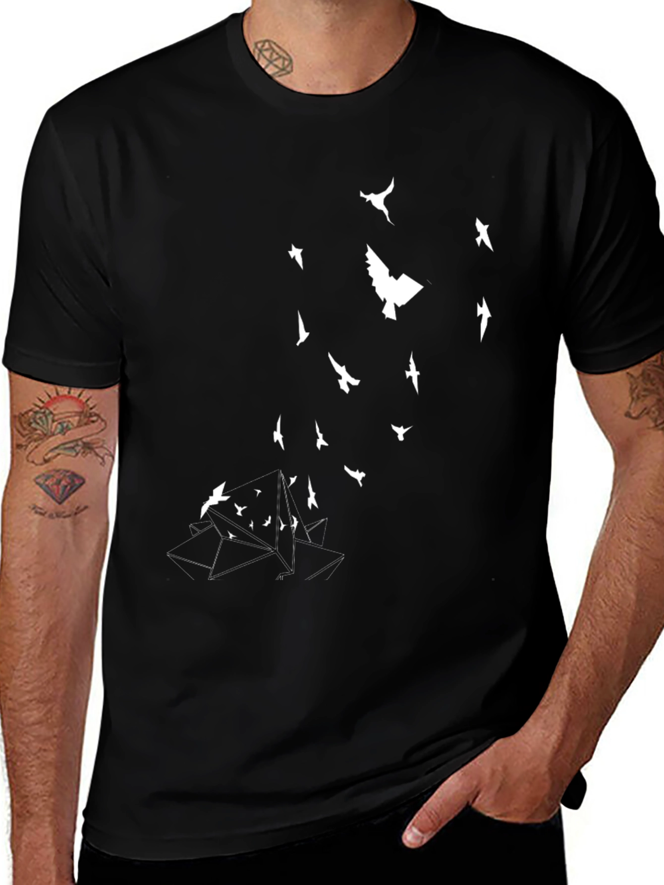Variant 19 of Abstract Bird Graphic Print Black T-Shirt