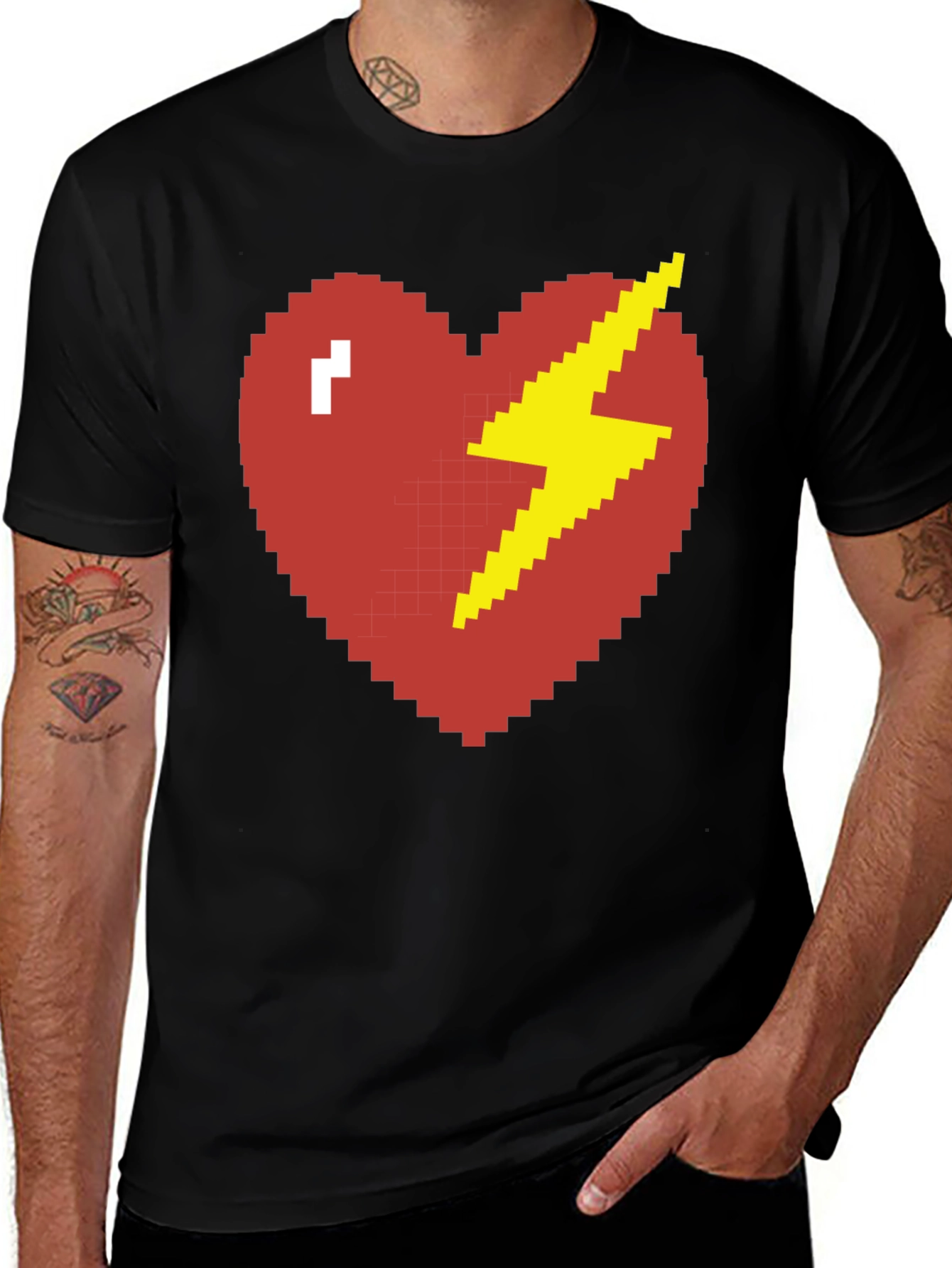 Variant 23 of 8-Bit Heart with Lightning Bolt Graphic Tee