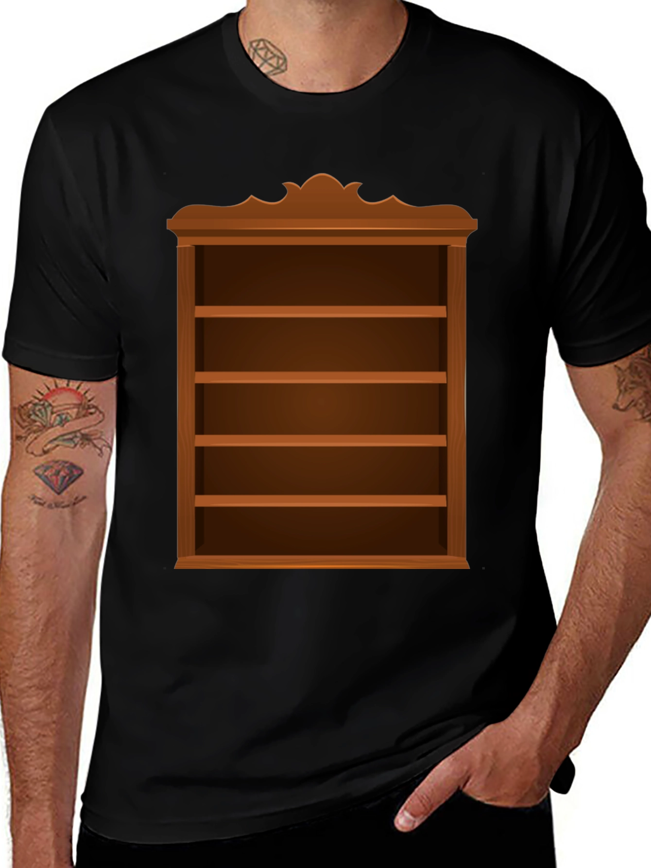 Variant 24 of Bookshelf Design Black Cotton Tee