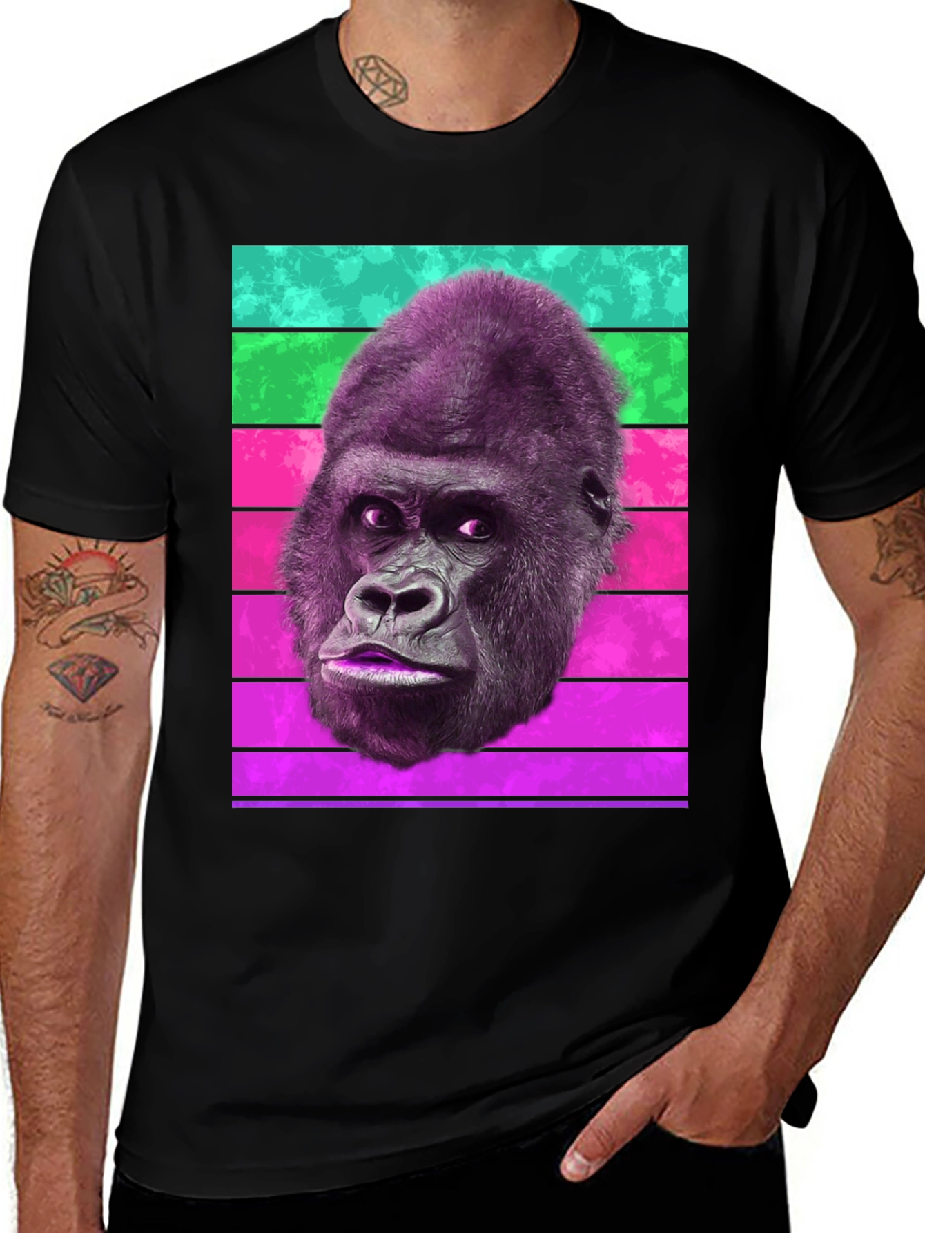 Variant 27 of Gorilla Head Striped Graphic T-Shirt