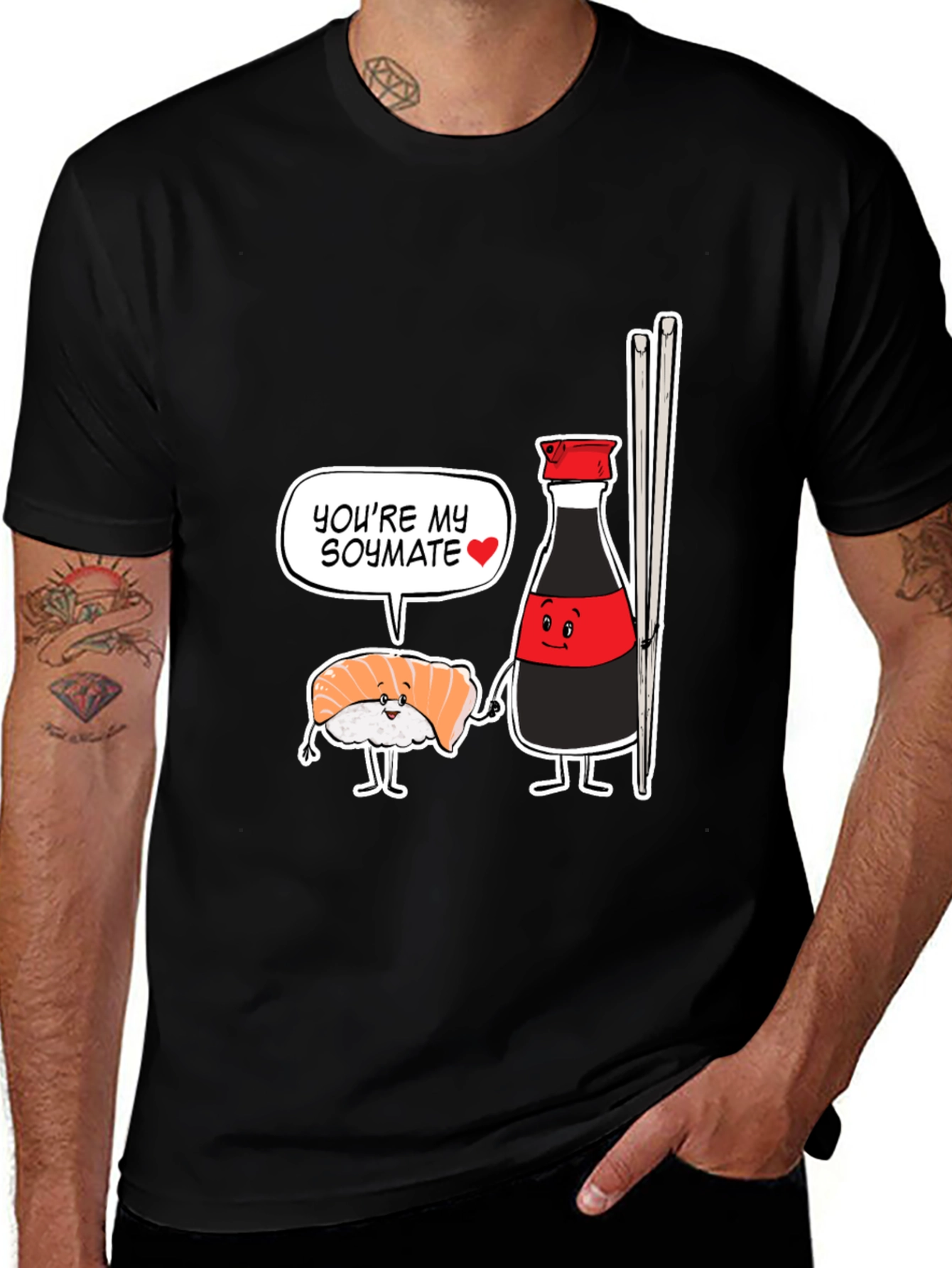Variant 2 of Sushi "Soymate" Graphic T-Shirt - Black, Humorous Design
