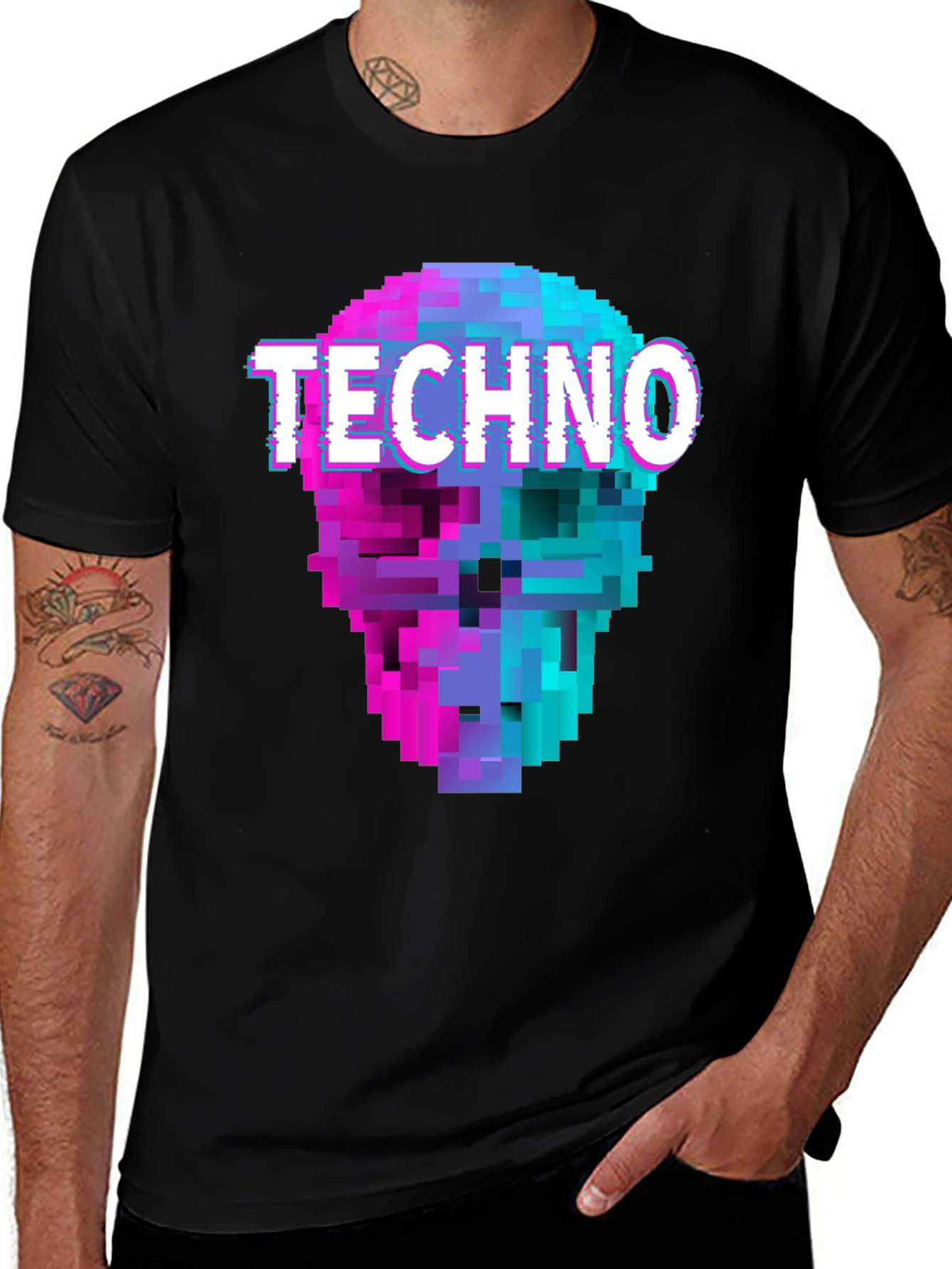Pixel Skull Techno Graphic T-Shirt