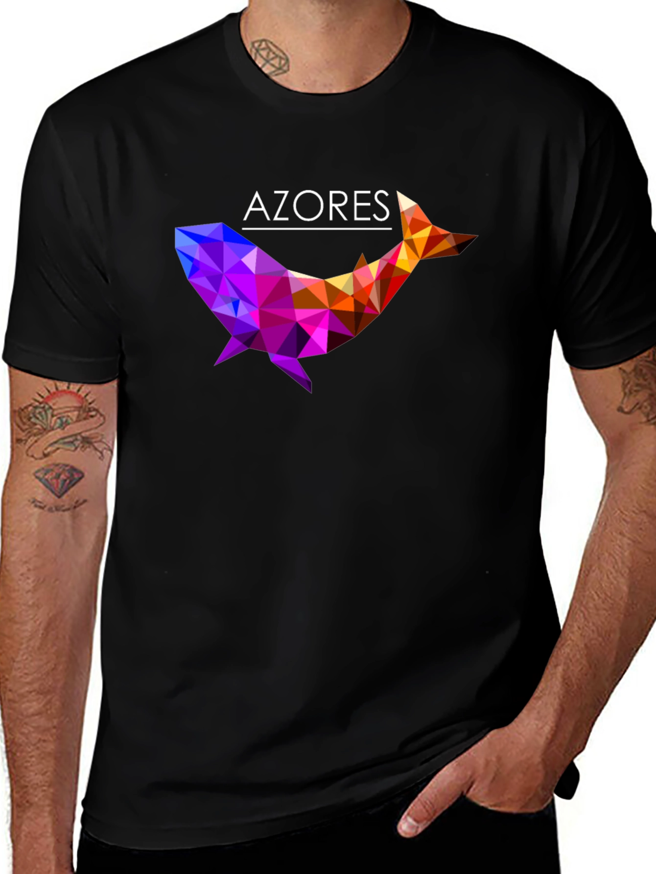 Variant 8 of Azores Whale Geometric Graphic Black T-Shirt