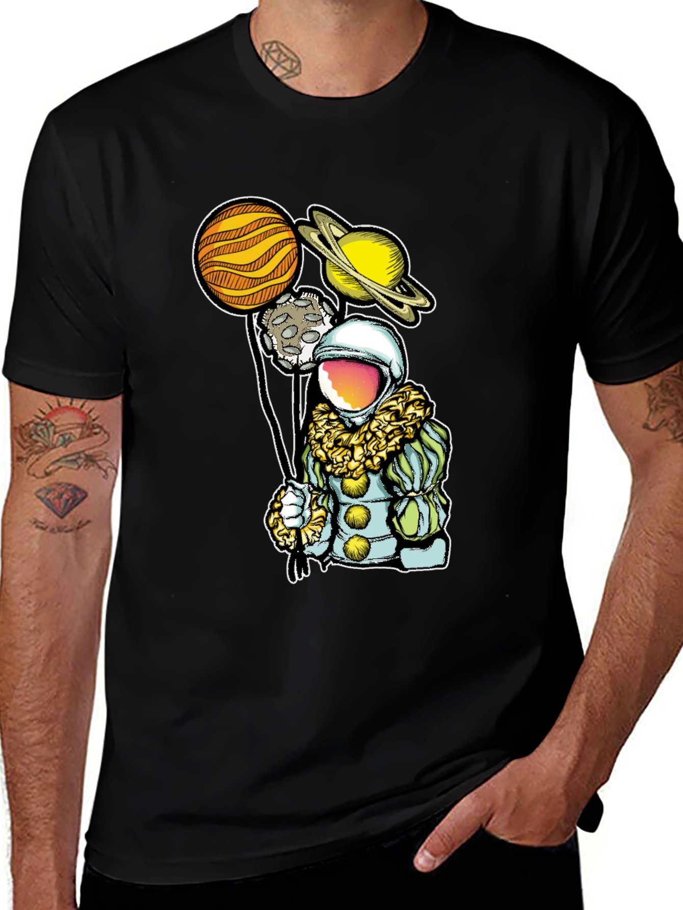 Variant 13 of Clown Astronaut Planets Graphic Tee