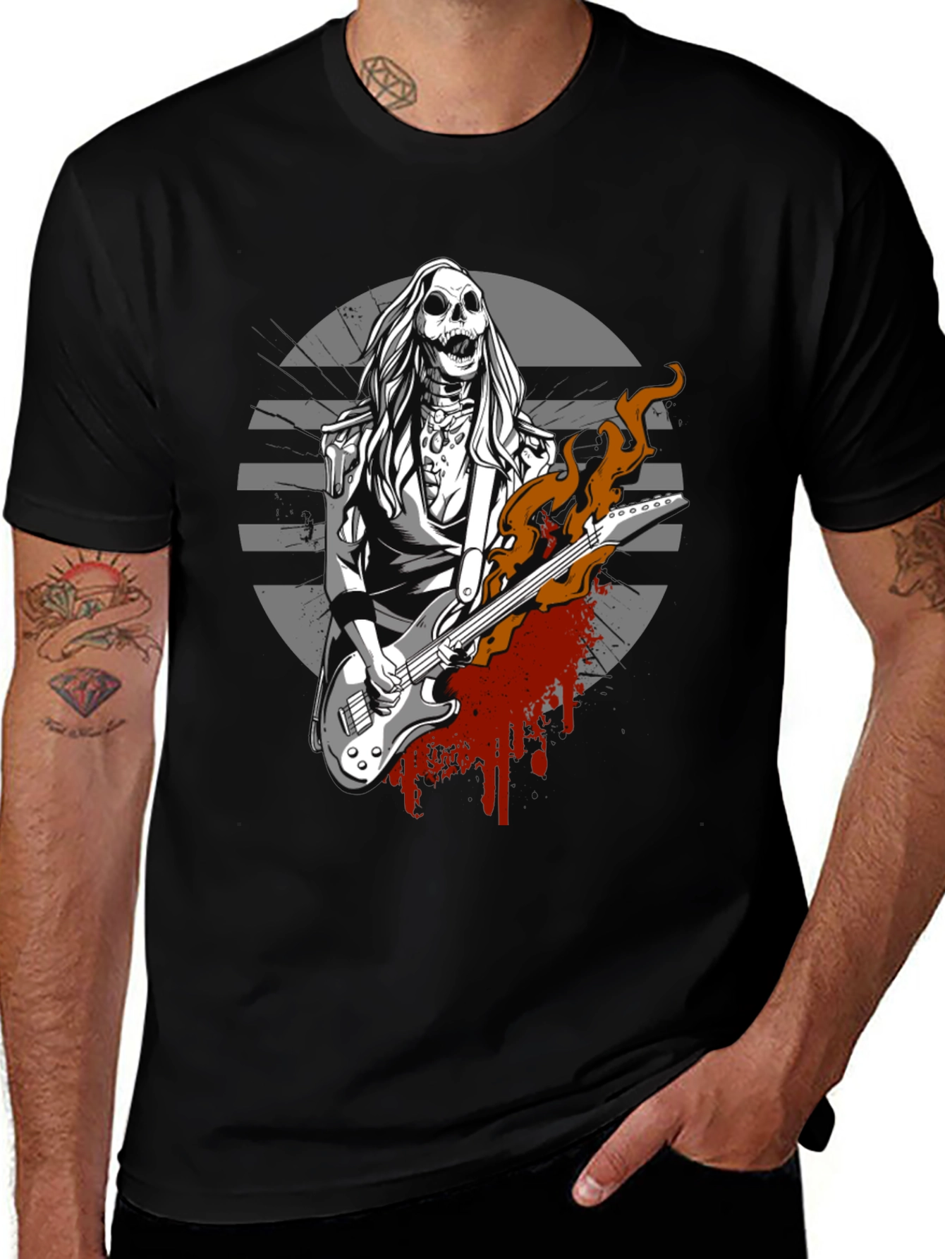 Variant 23 of Skull Guitar Player Graphic Tee - Rocker Style