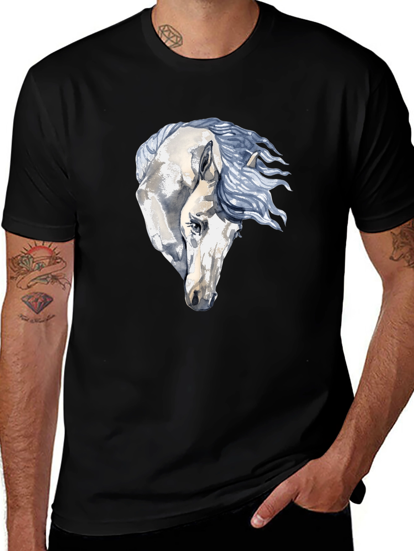 Variant 11 of Horse Graphic Print Black T-Shirt