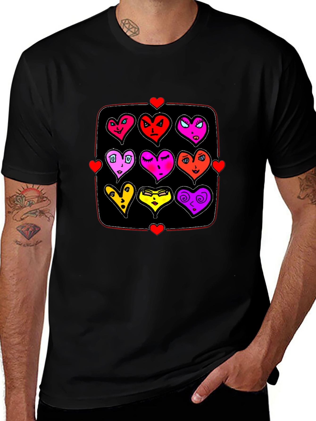 Variant 21 of Heart Emoji Grid T-Shirt - Black Graphic Tee