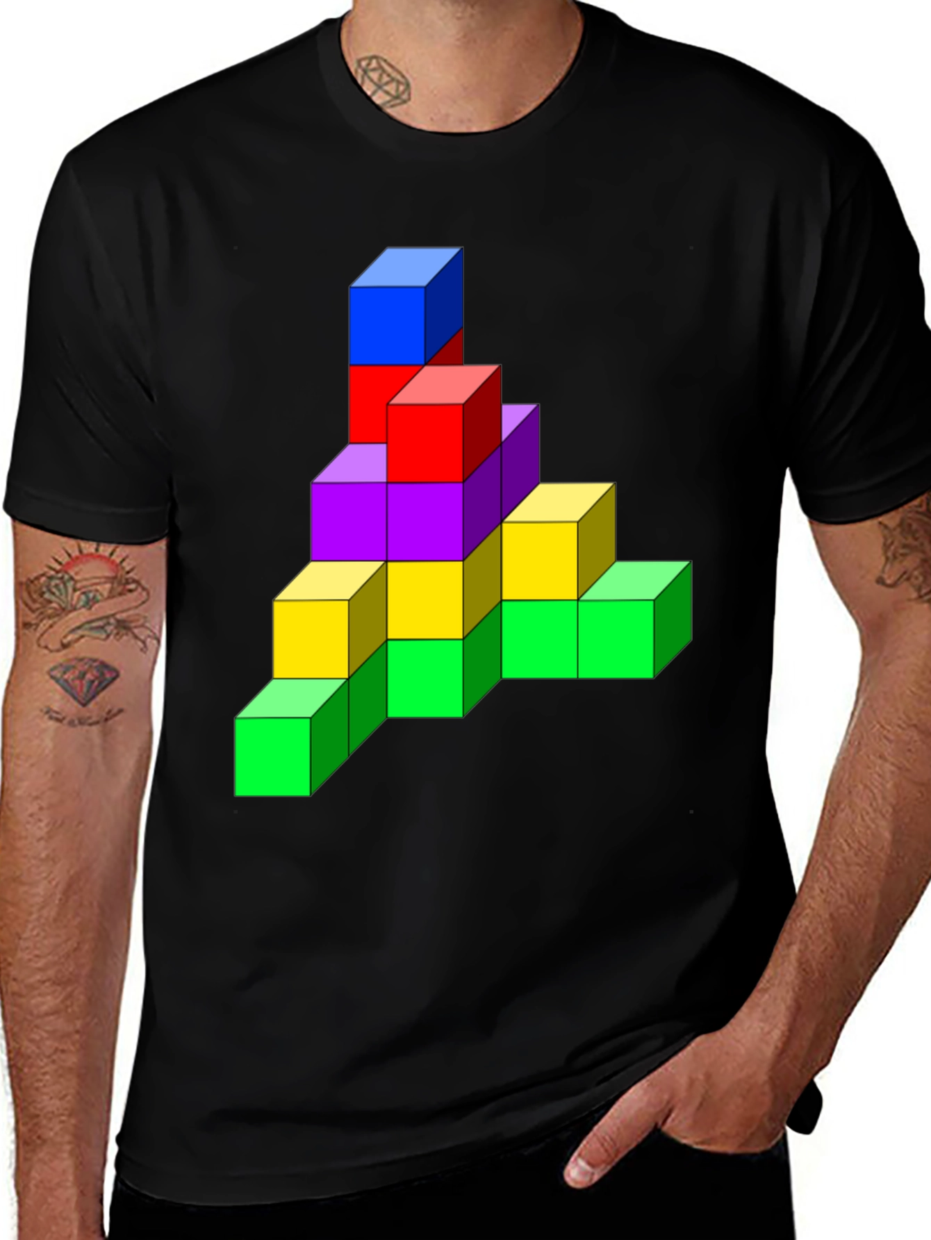 Variant 29 of Retro Pixel Block Tee - Colorful Isometric Design T-Shirt