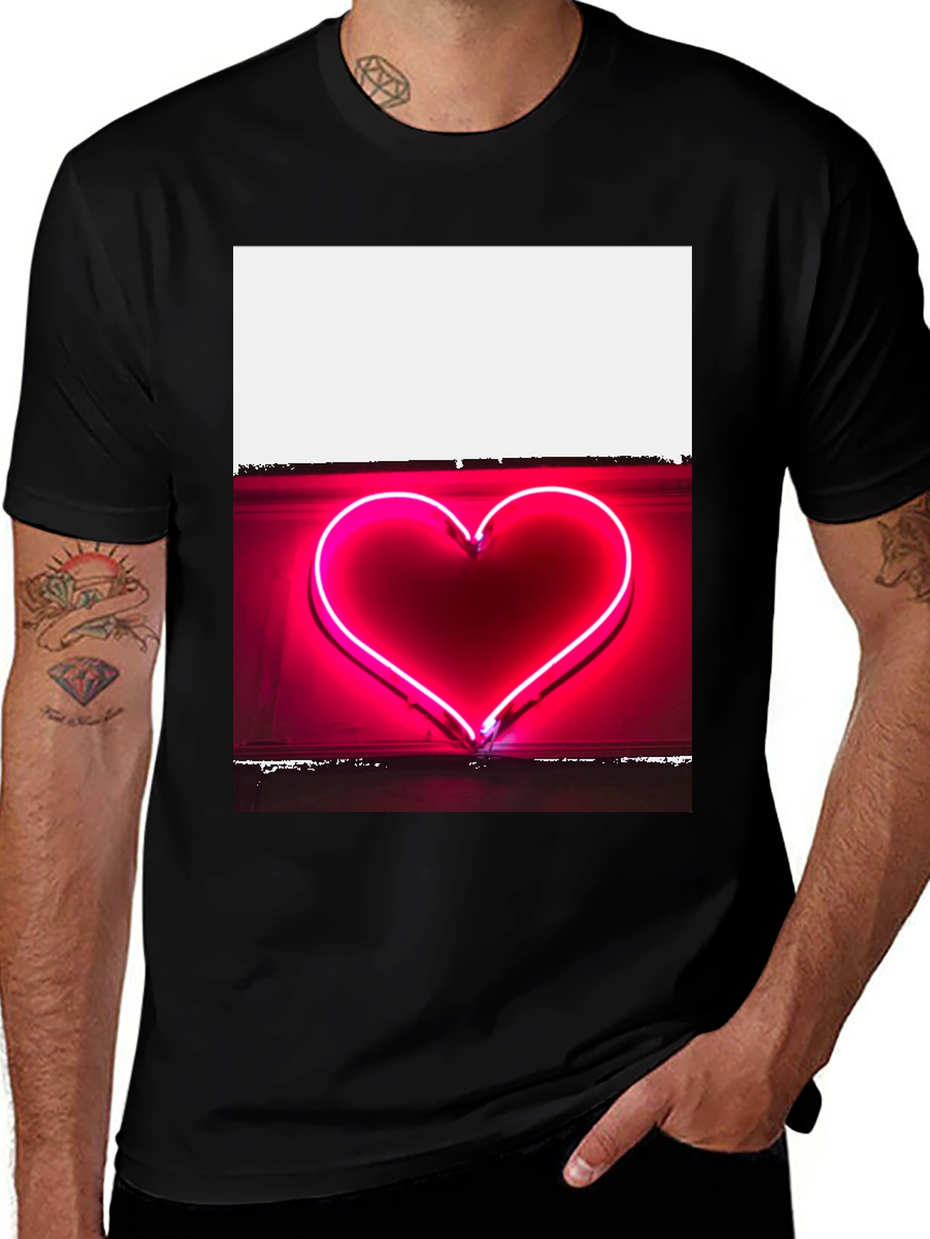 Variant 25 of Neon Heart Tee - Black Cotton Graphic T-Shirt