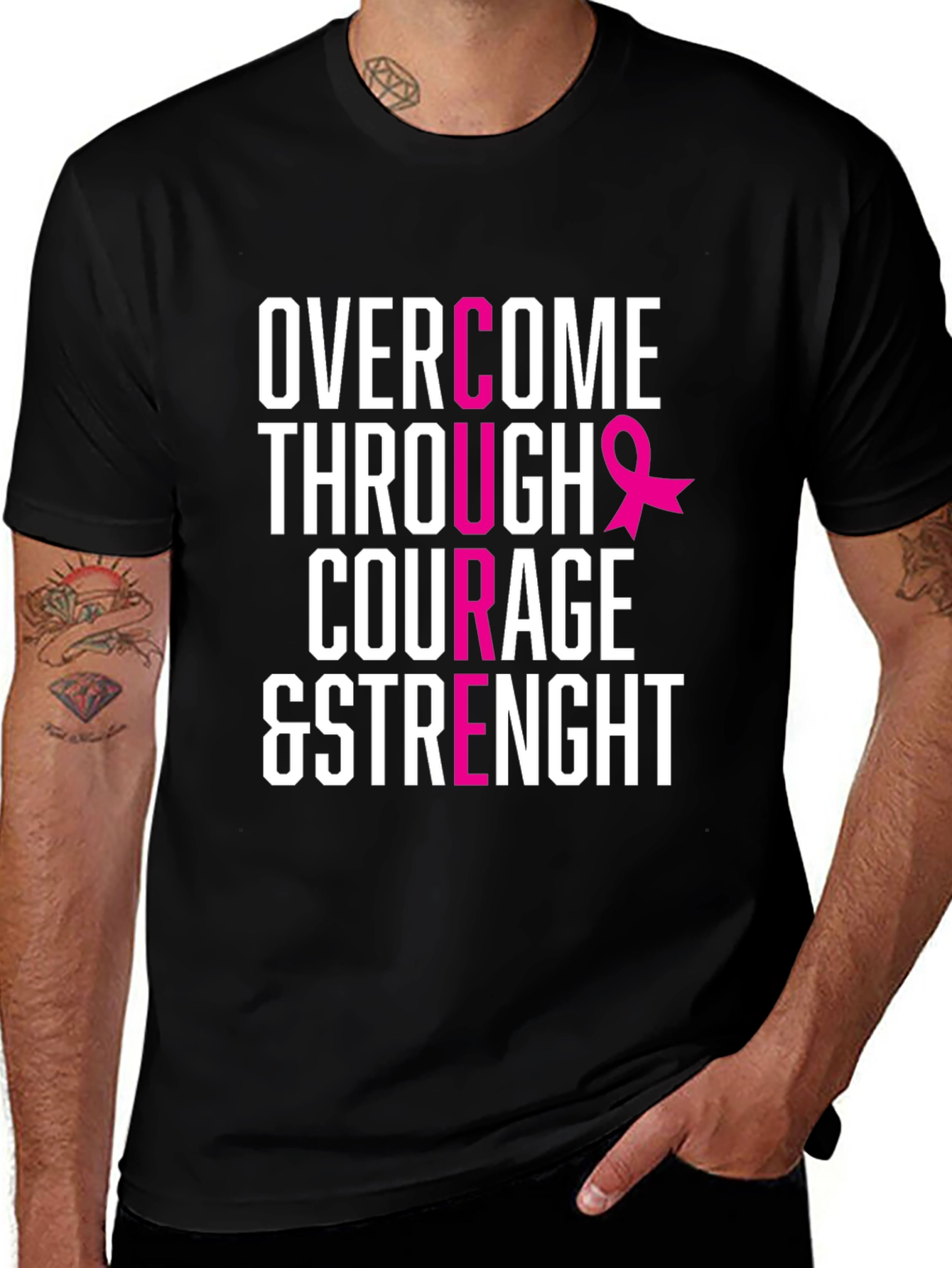Variant 6 of Courage & Strength Breast Cancer Awareness T-Shirt