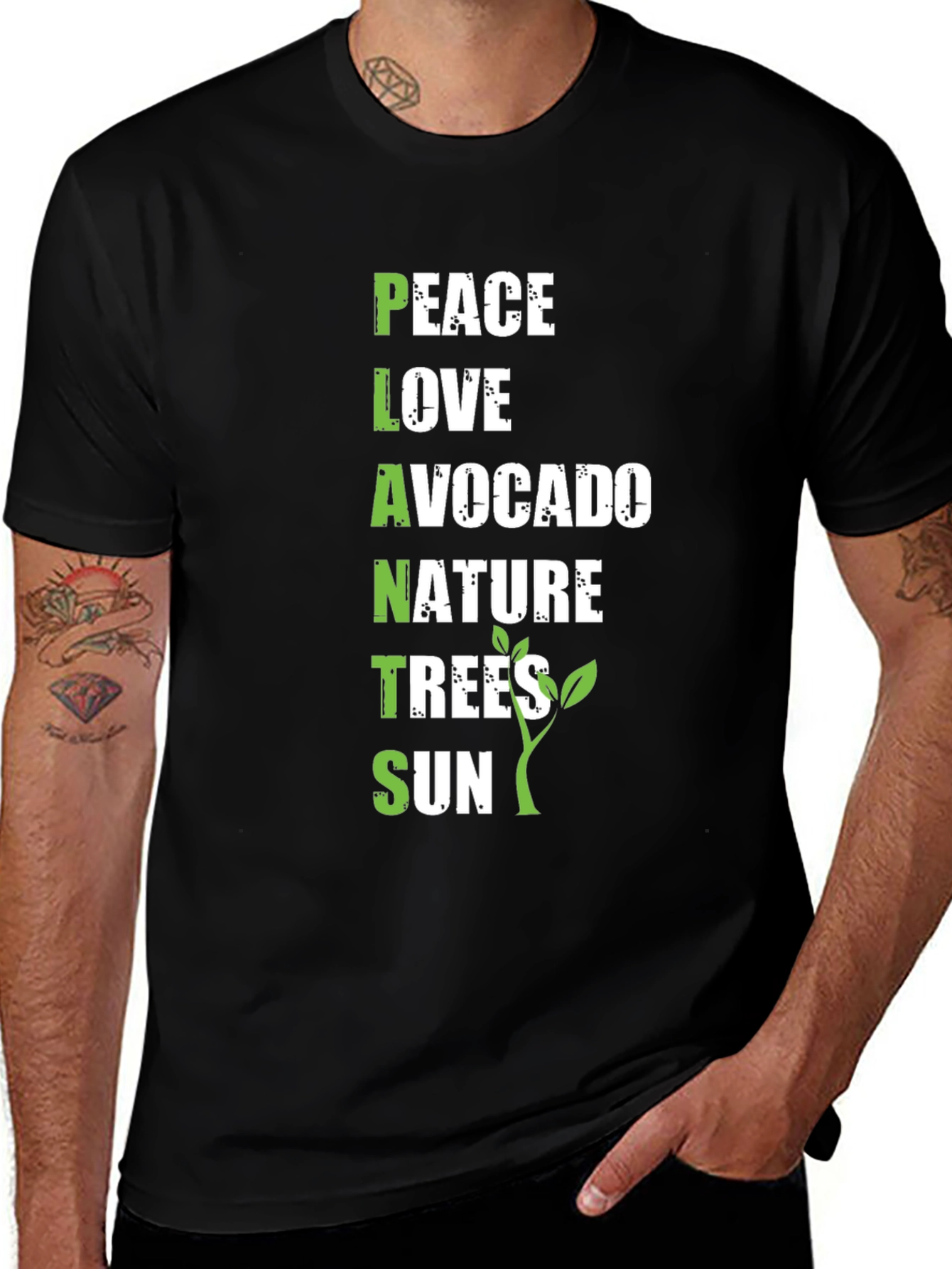 Variant 15 of Plants - Peace Love Avocado Nature Trees Sun Black T-Shirt