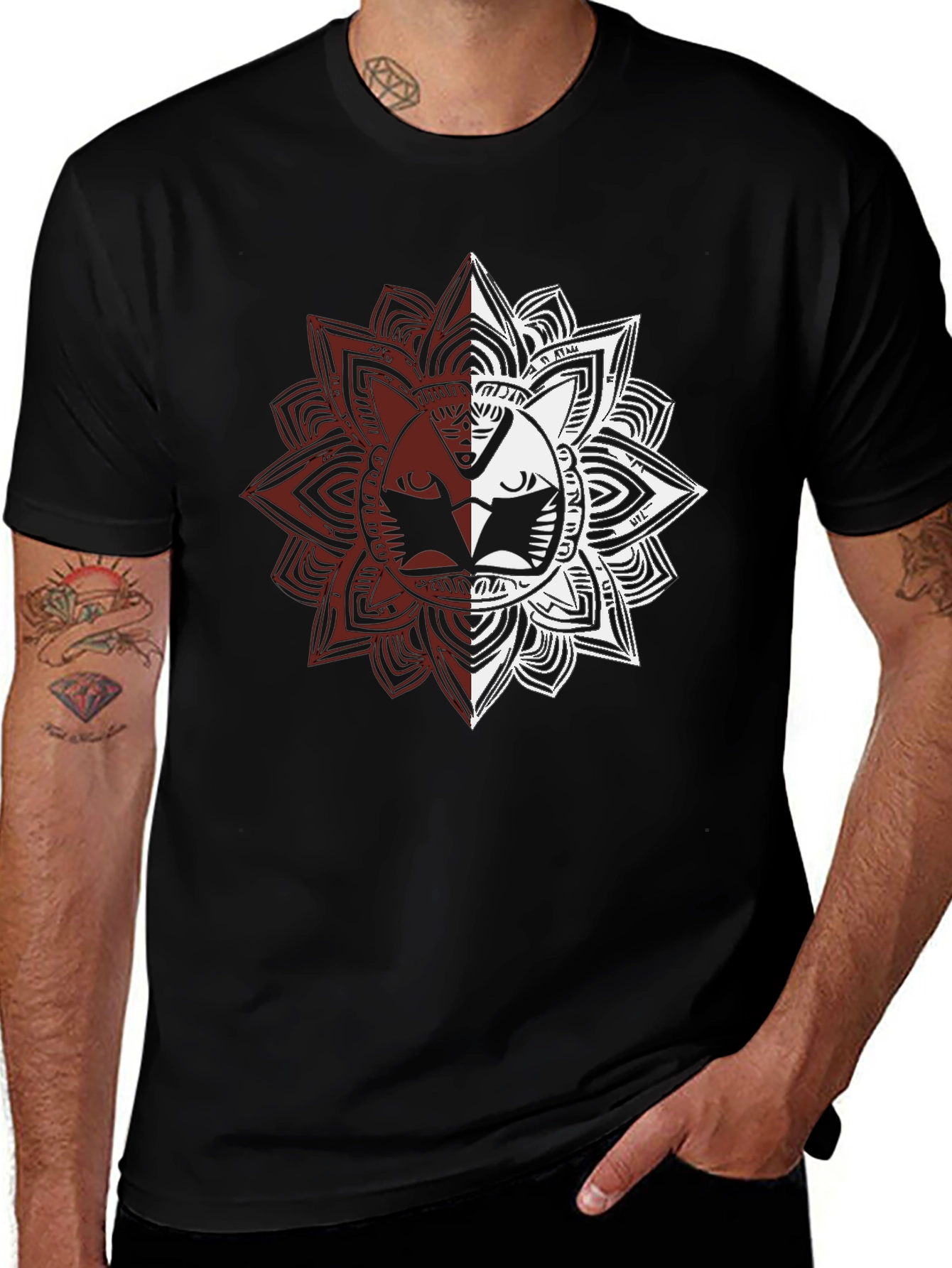Variant 23 of Yin Yang Mandala Graphic Tee - Black Cotton Casual Shirt