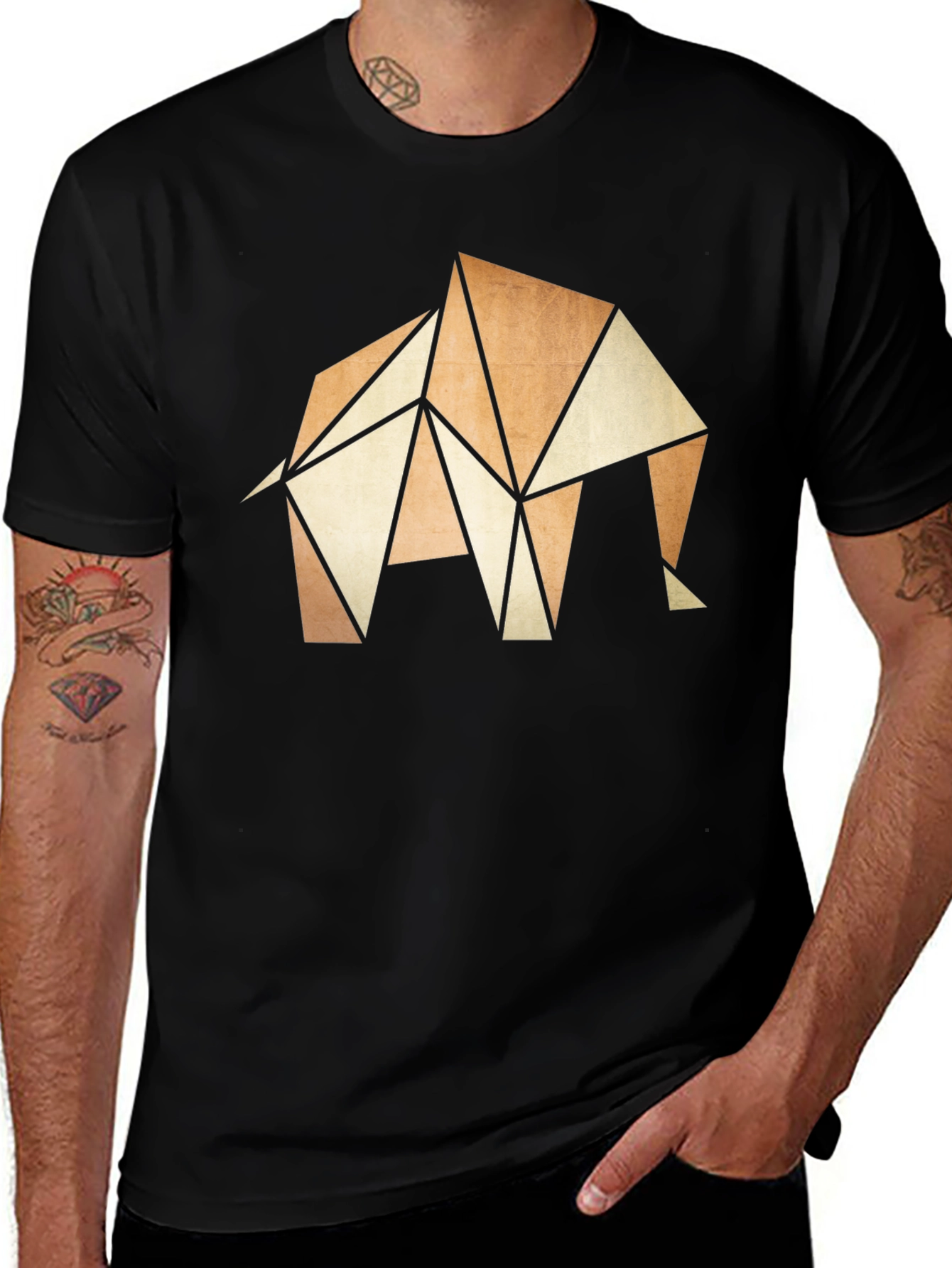 Variant 3 of Geometric Elephant Graphic Tee - Black