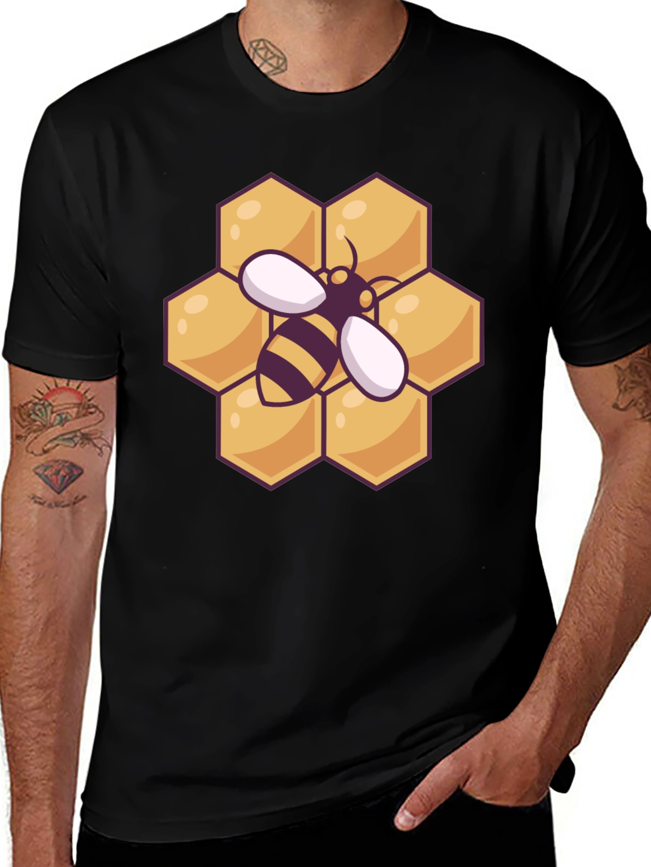 Variant 21 of Honeycomb Bee Graphic Tee - Black