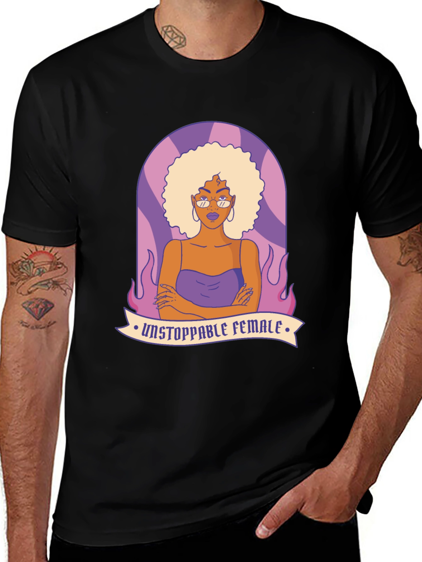 Variant 13 of Unstoppable Female Graphic Tee - Black Cotton Blend