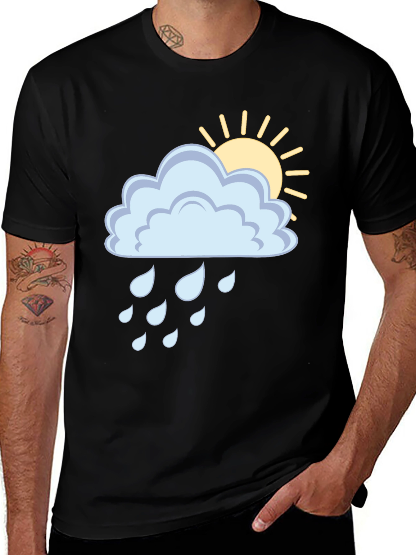 Variant 26 of Cloud Rain Sun Graphic Tee - Black Unisex T-Shirt