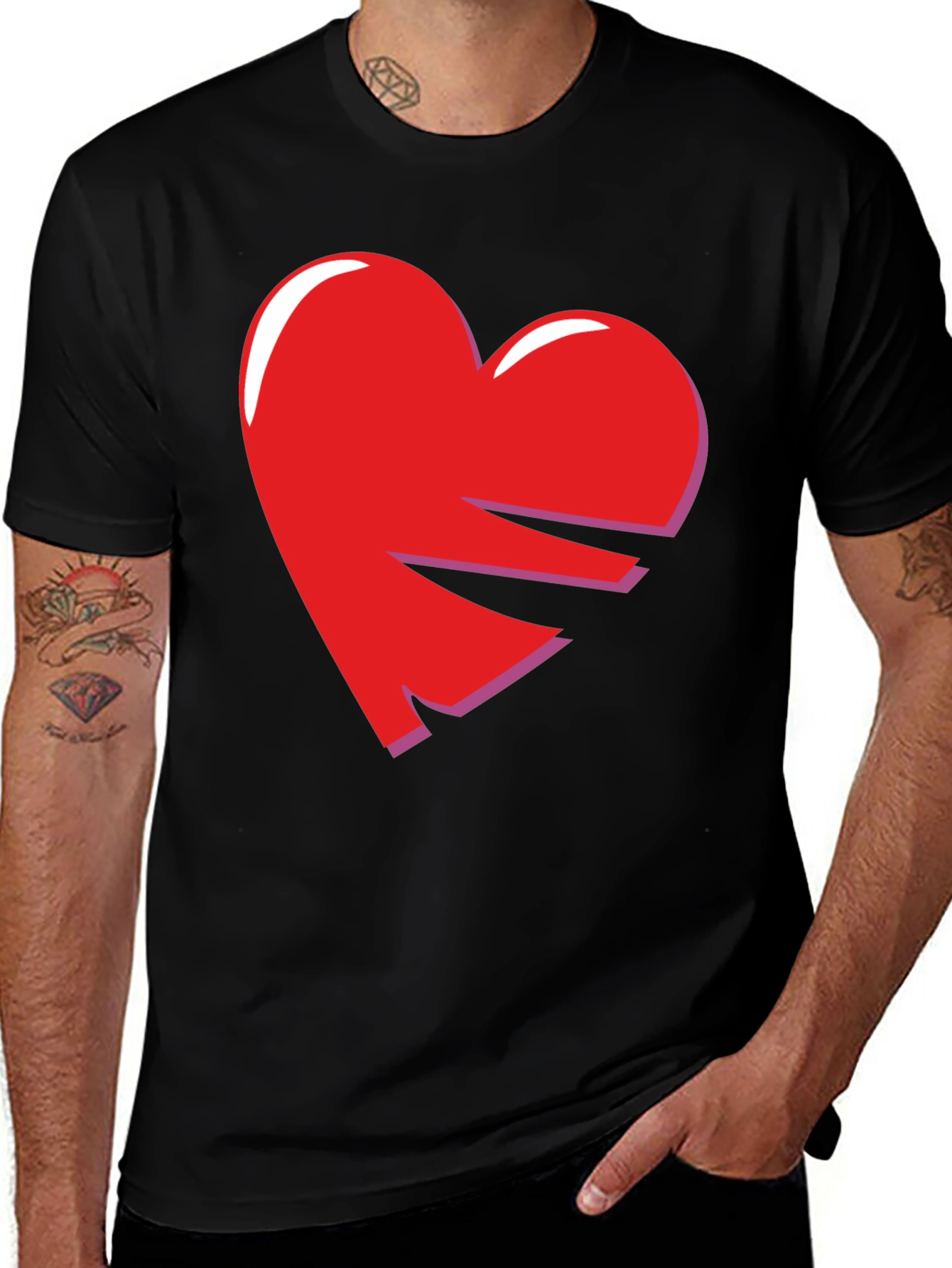 Variant 21 of Heart Graphic Black T-Shirt - Casual Style