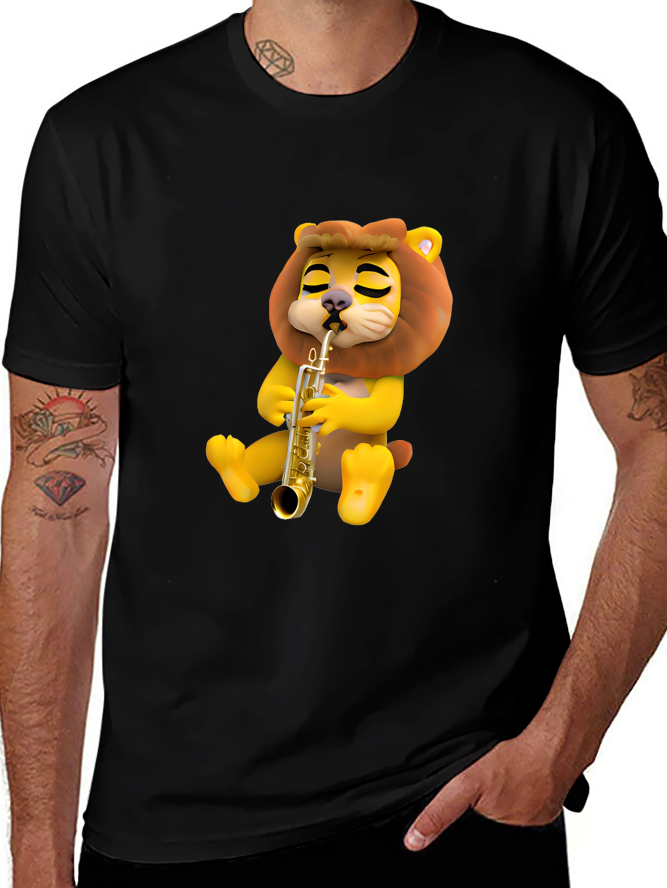 Variant 12 of Cartoon Lion Saxophone T-Shirt