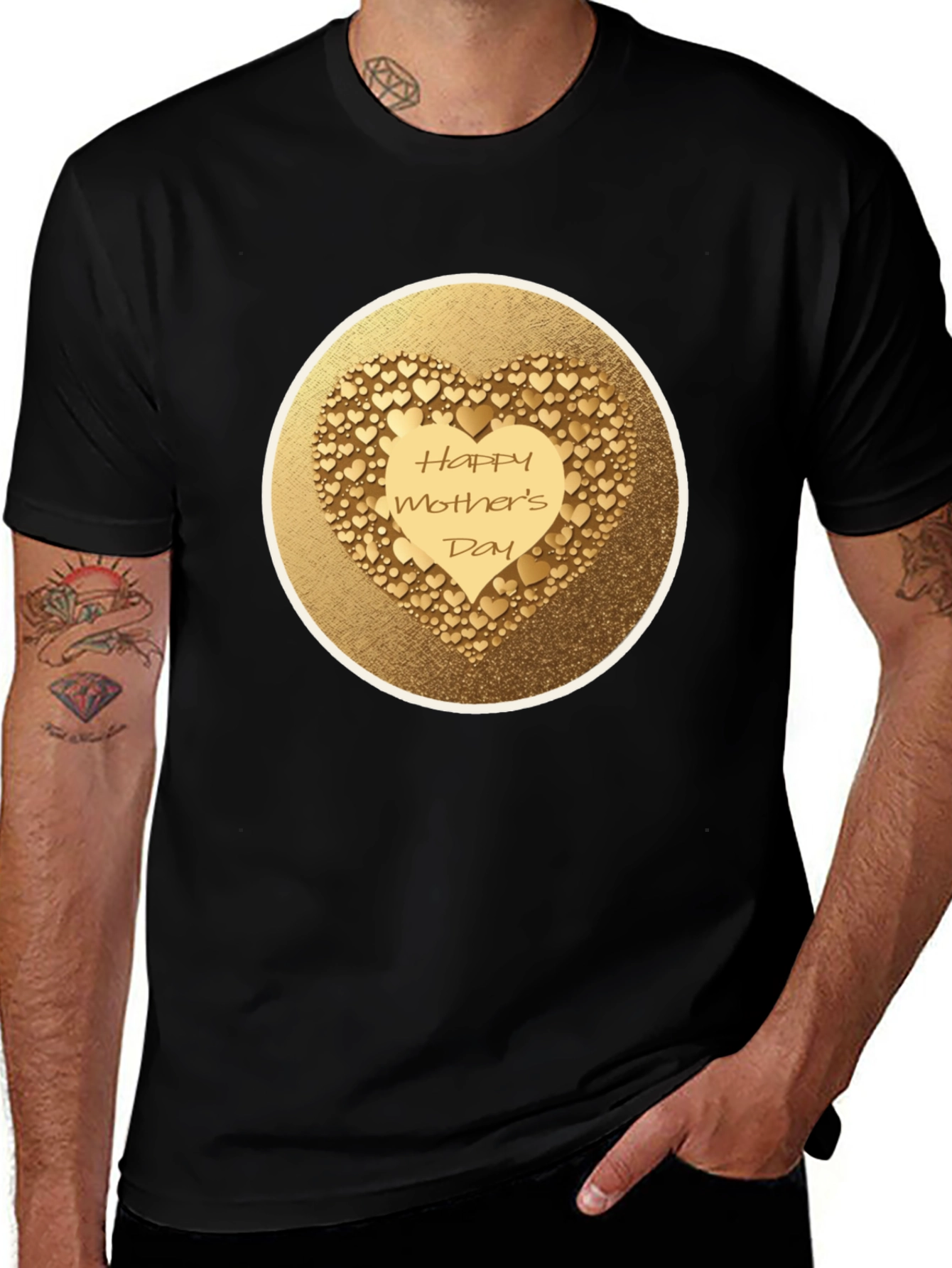 Black Happy Mother's Day Gold Heart Tee main image