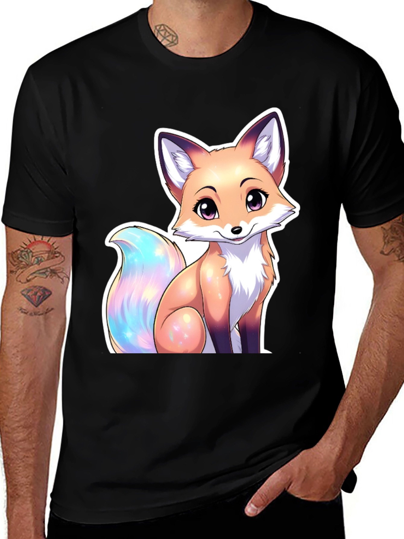 Black Cute Fox Graphic Tee - Stylish Animal Lover T-Shirt main image