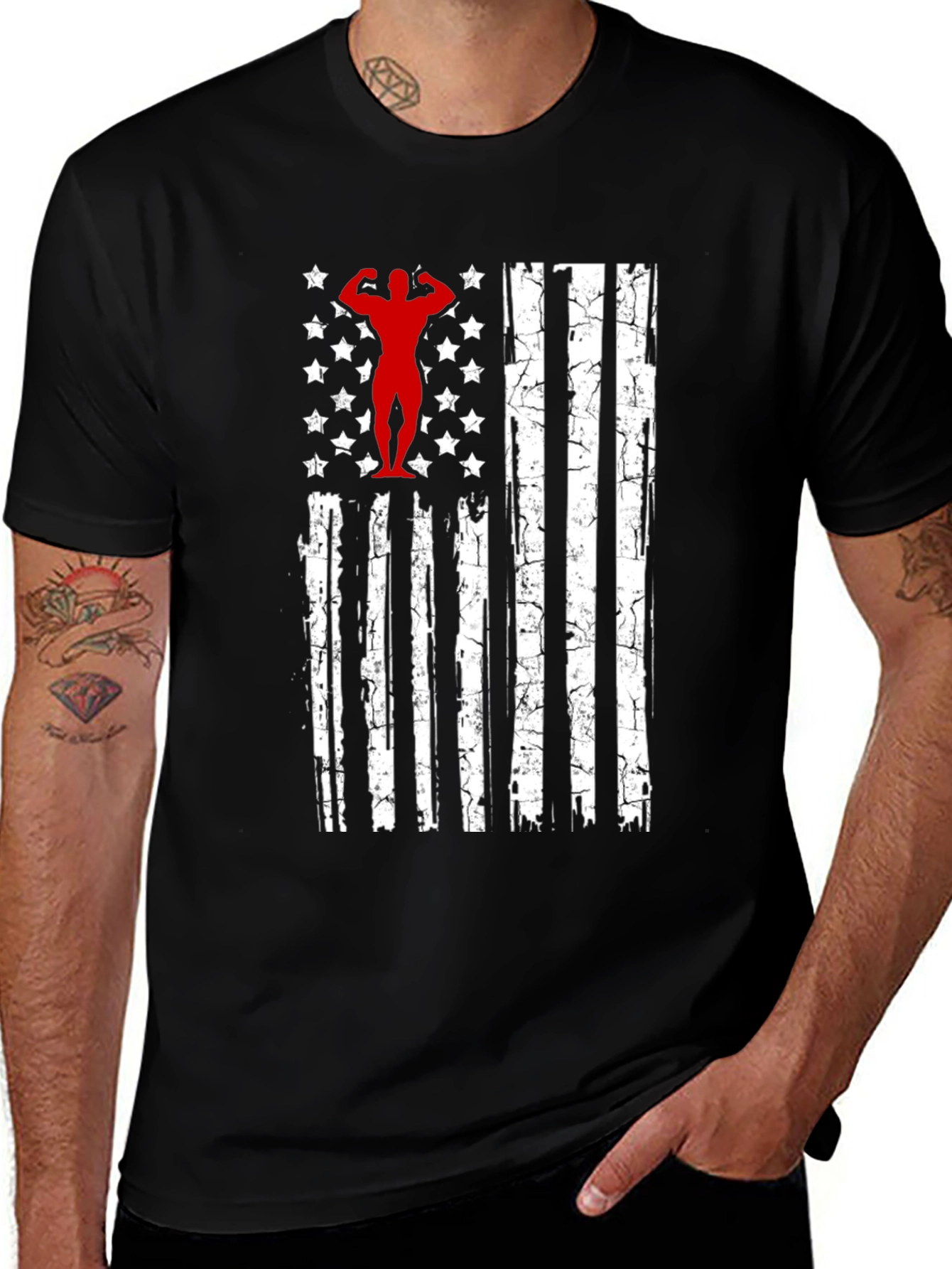 Variant 3 of Patriotic Gym T-Shirt - American Flag Bodybuilder Design