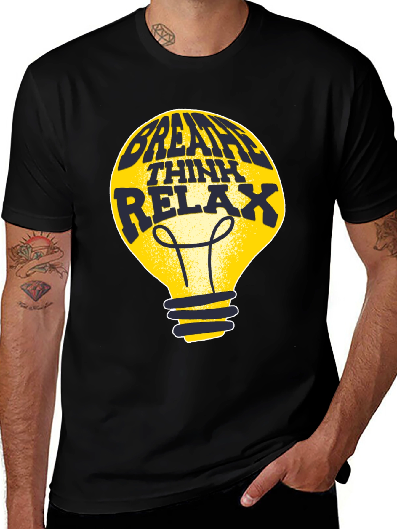 Variant 7 of Breathe Think Relax Lightbulb Graphic Tee - Black