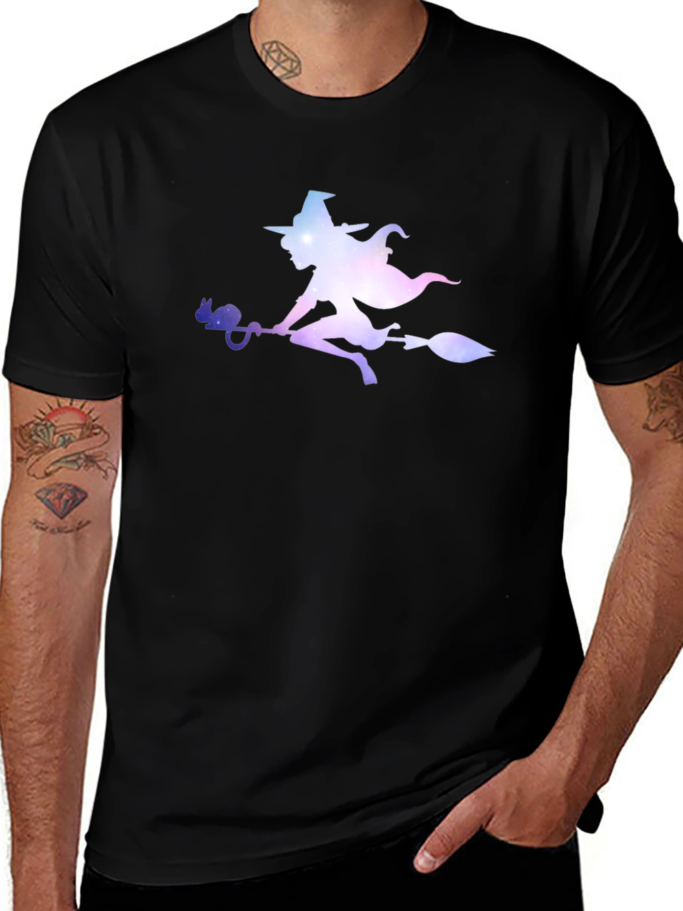 Witch Silhouette Graphic Tee - Black Cotton T-Shirt