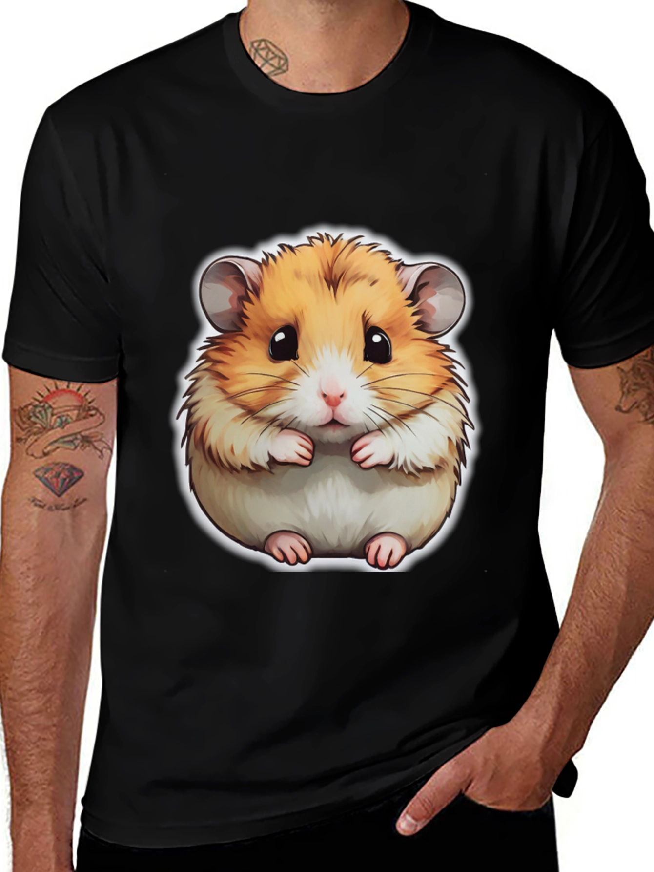 Cute Hamster Graphic Black T-Shirt