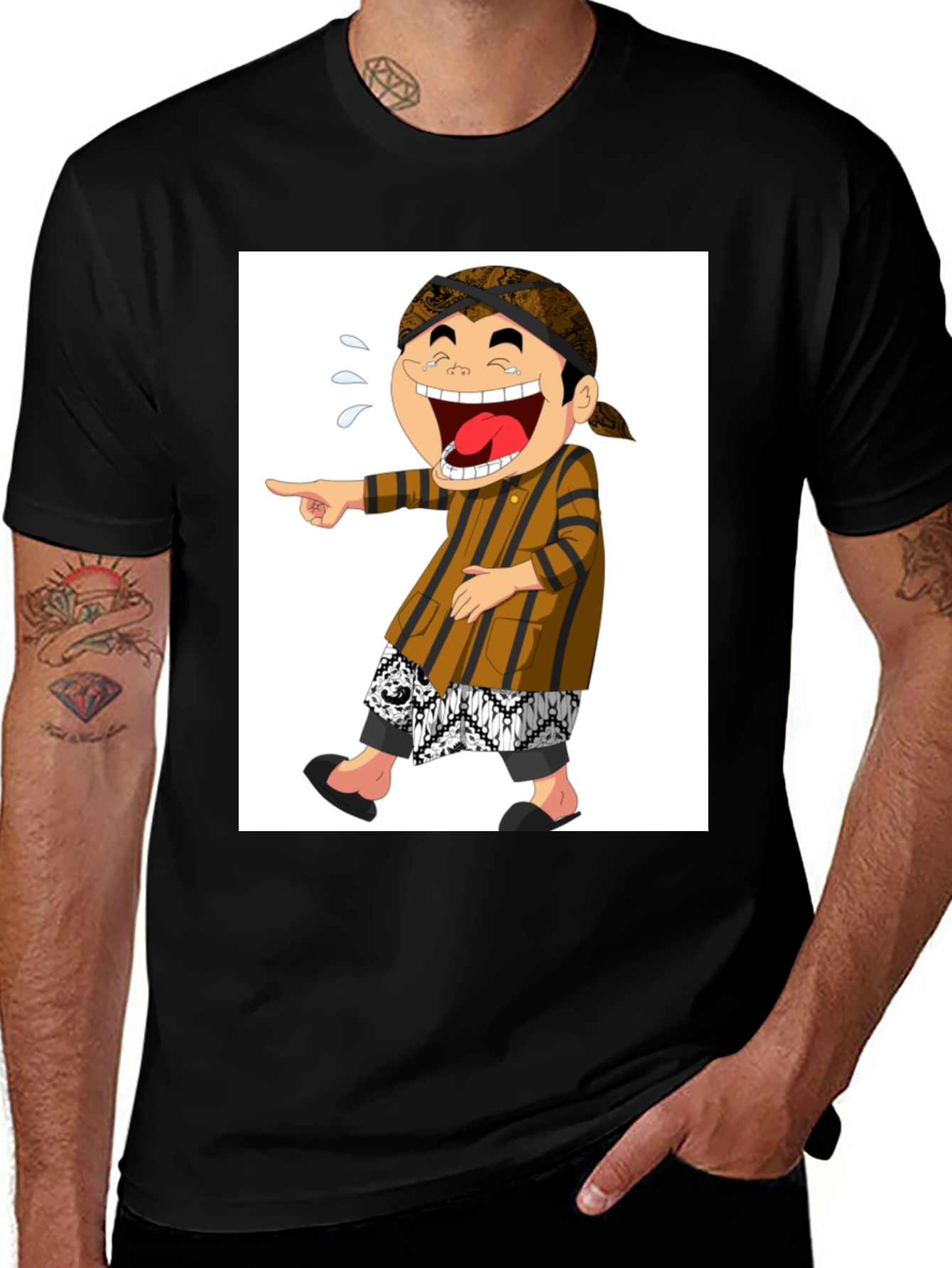 Variant 18 of Laughing Javanese Cartoon Graphic Tee - Black