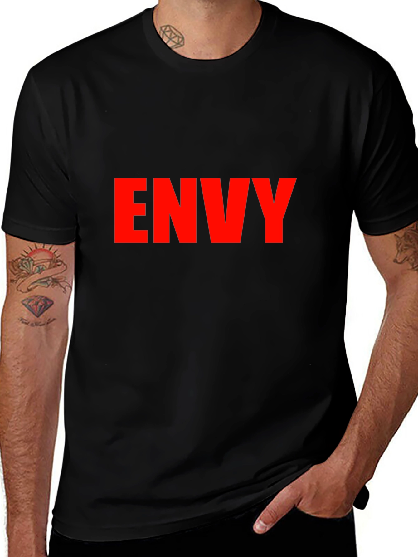 Variant 23 of Envy Graphic Tee - Bold Red Text on Black