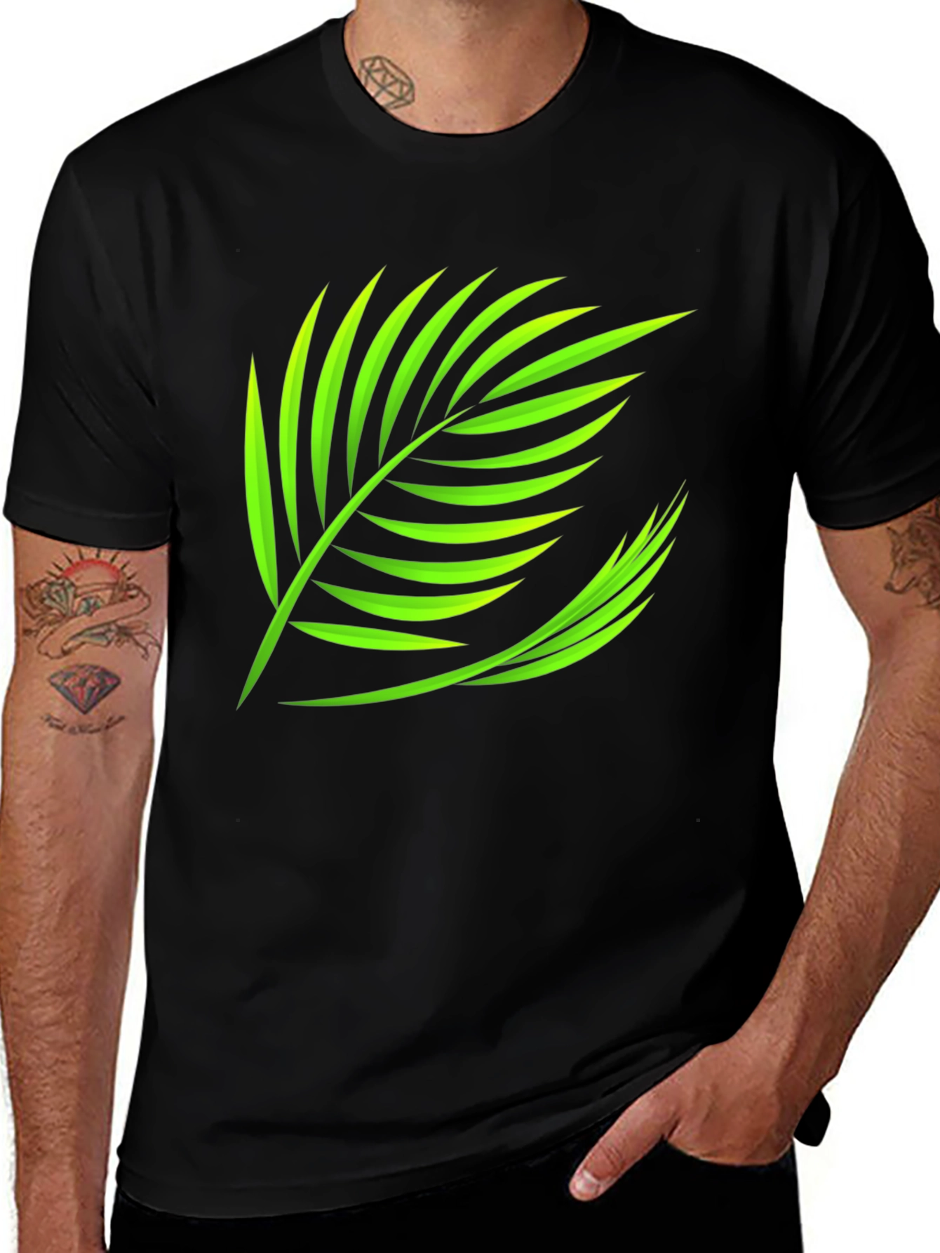 Tropical Leaf Graphic Tee - Black Cotton Shirt