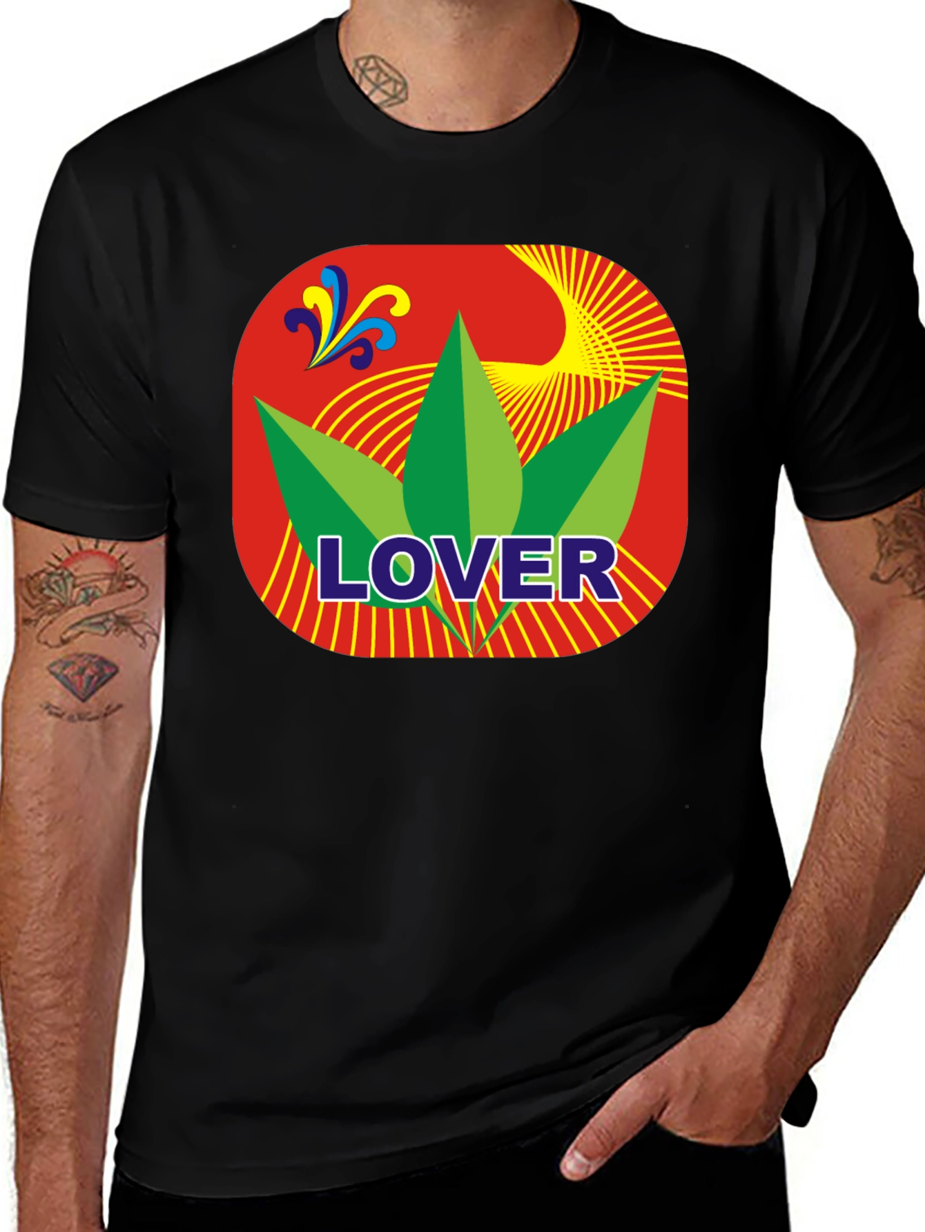 Variant 12 of Lover Leaf Graphic T-Shirt - Black Crew Neck Tee