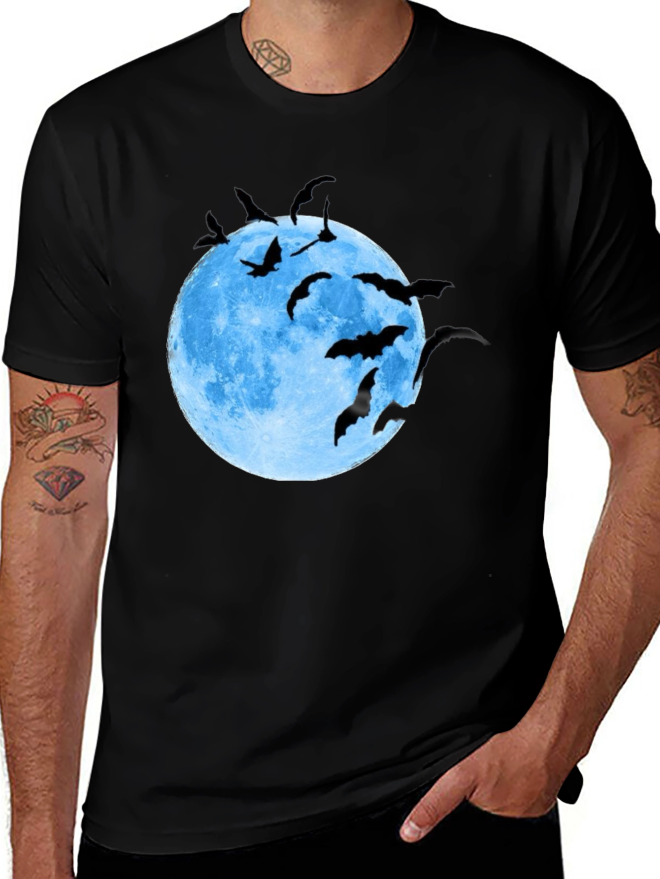 Variant 10 of Bat Moon Graphic Tee - Black Cotton T-Shirt