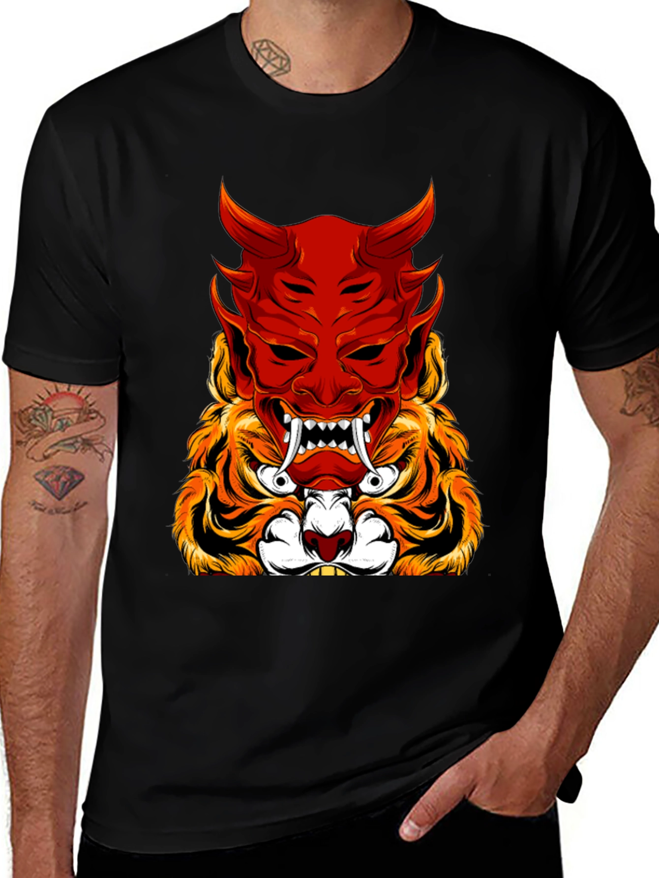 Variant 9 of Demon Mask & Tiger Graphic Tee
