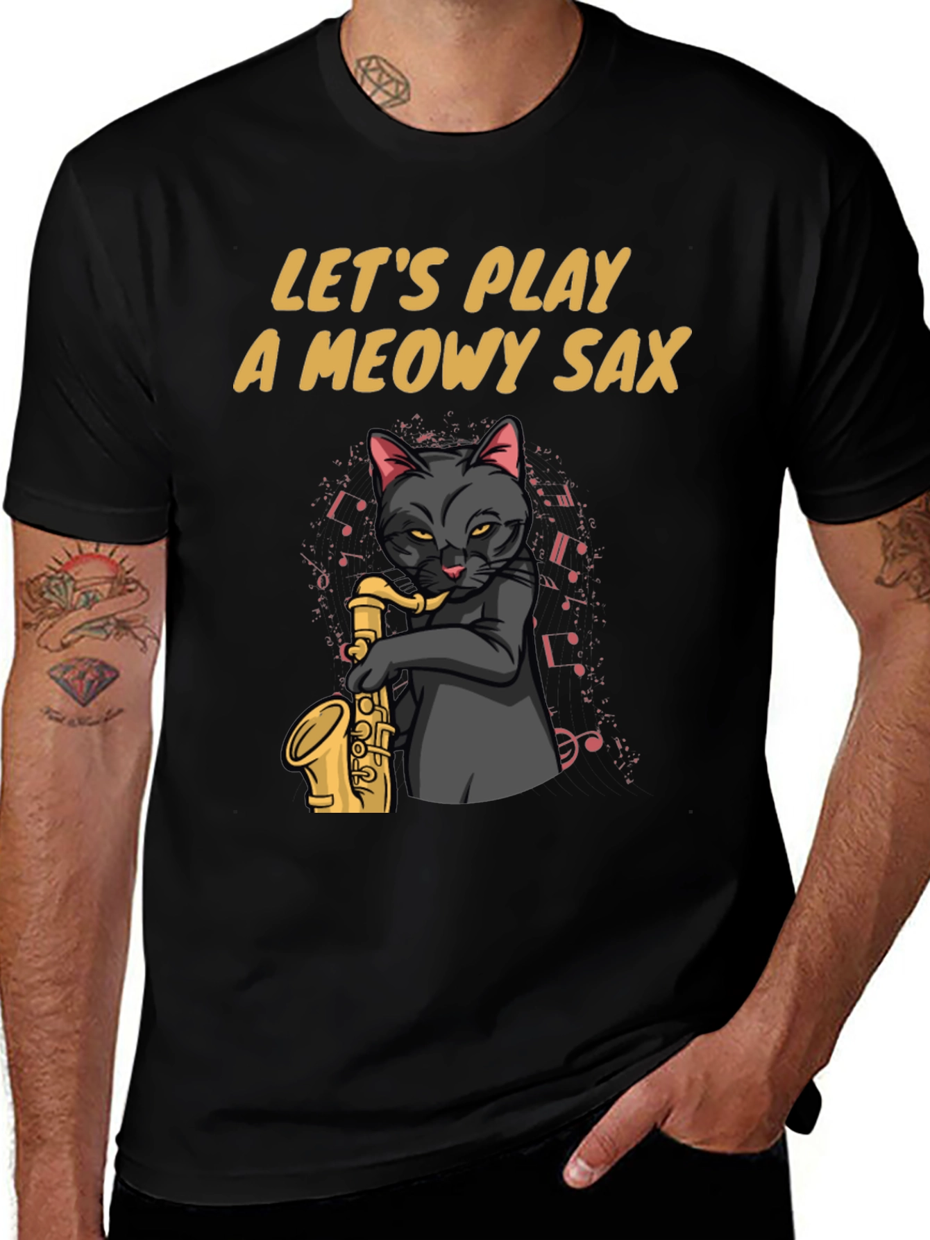 Variant 30 of Meowy Sax Cat Graphic T-Shirt